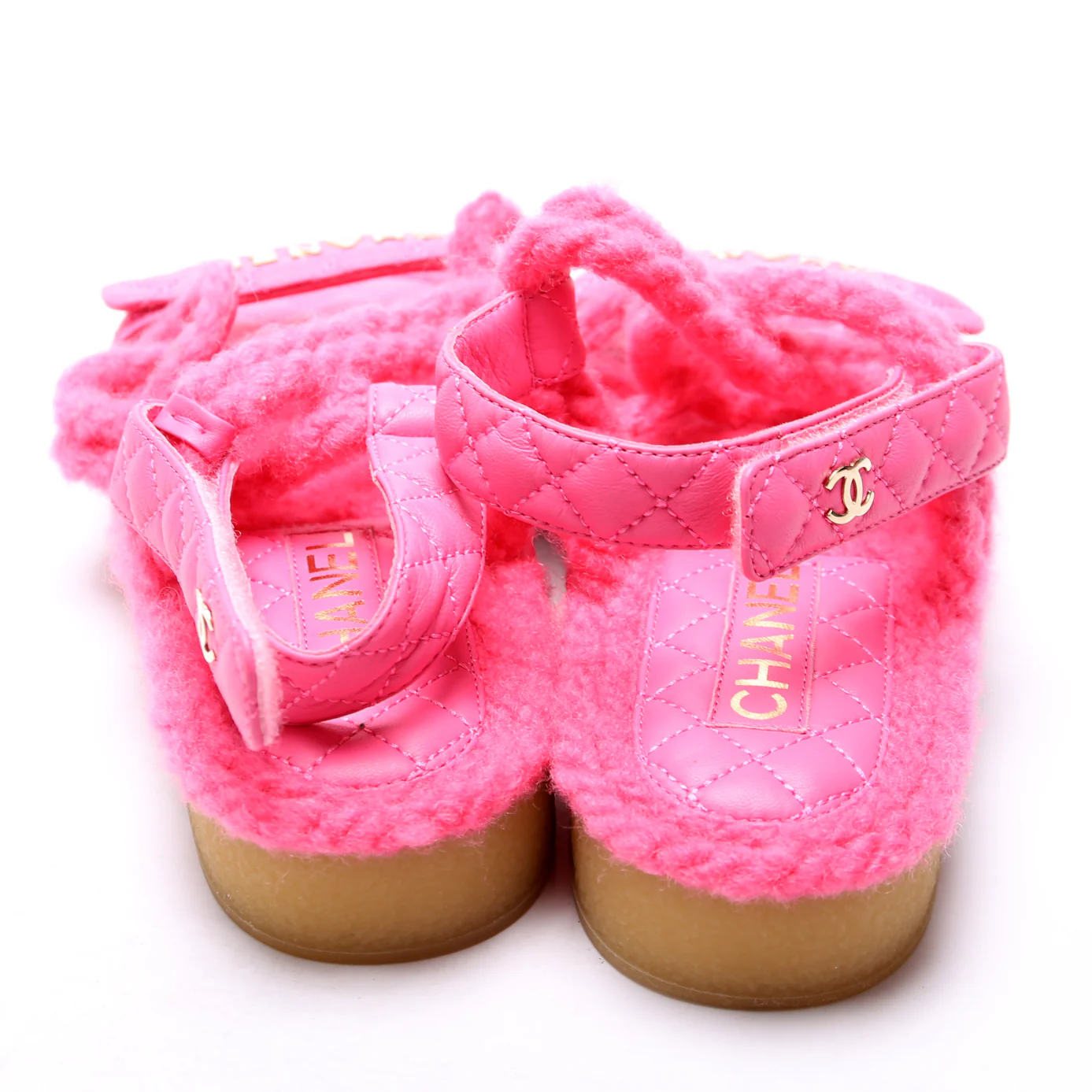 Cord Lambskin Quilted Logo Sandals Size 38 Pink - Image 4