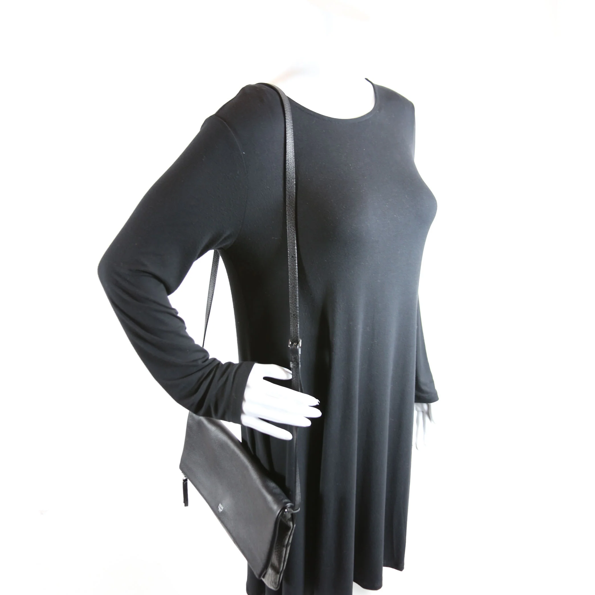 Corina Foldover Crossbody Vistos/Leather Black/Grey - Image 9