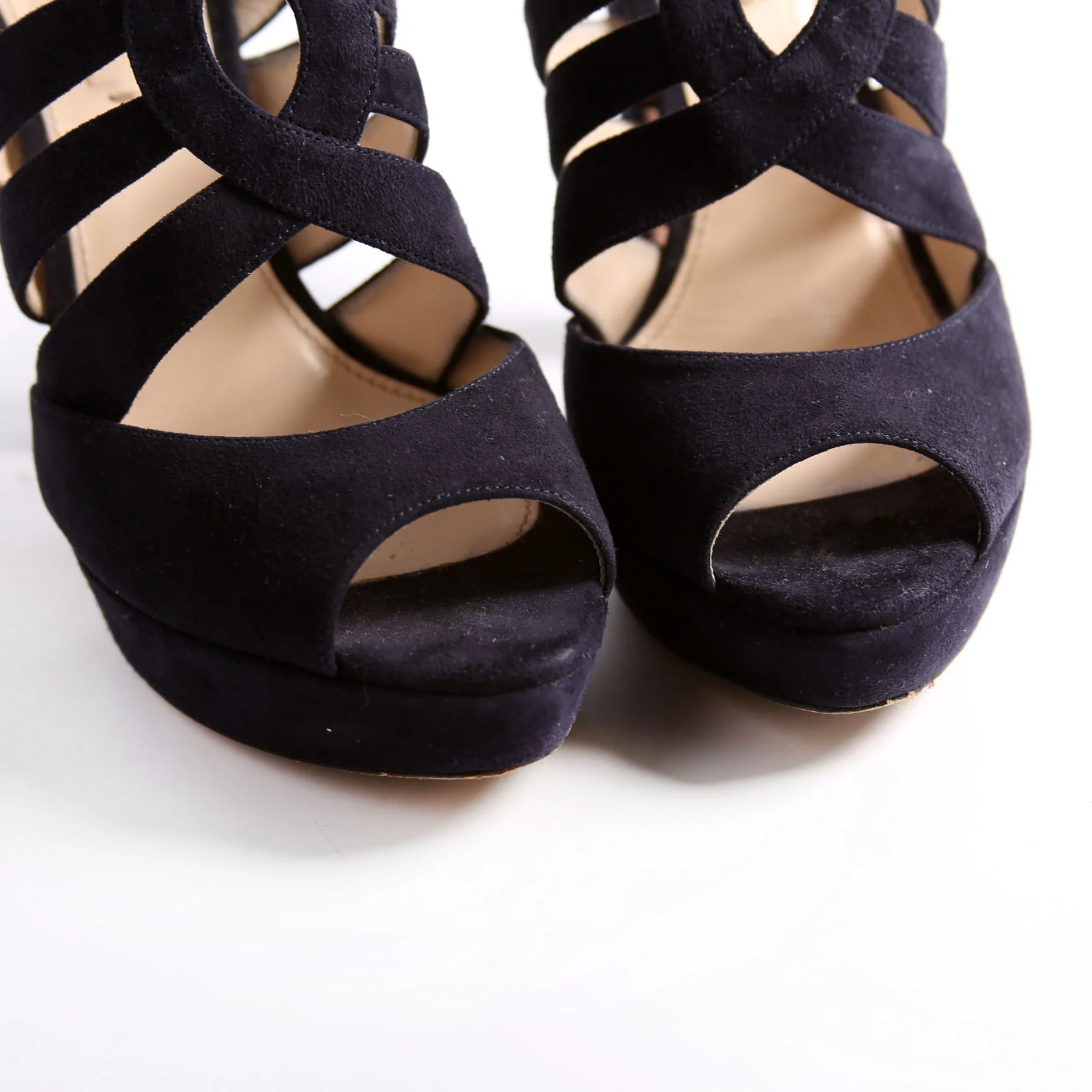 Crisscross Suede Platform Sandal Heels Size 38.5 Navy - Image 10