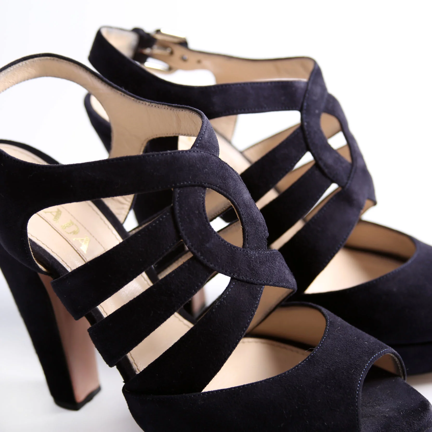 Crisscross Suede Platform Sandal Heels Size 38.5 Navy - Image 12