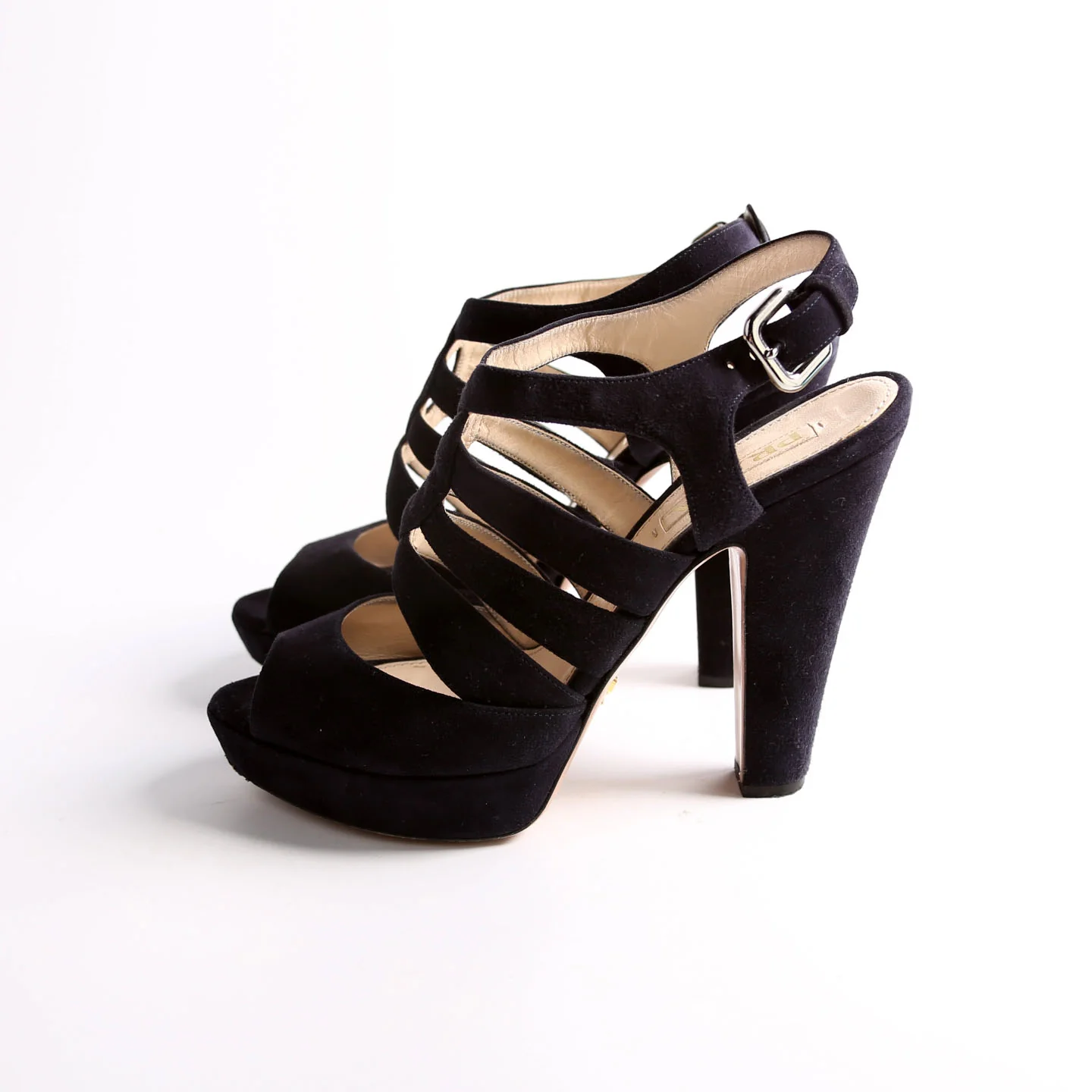 Crisscross Suede Platform Sandal Heels Size 38.5 Navy - Image 4