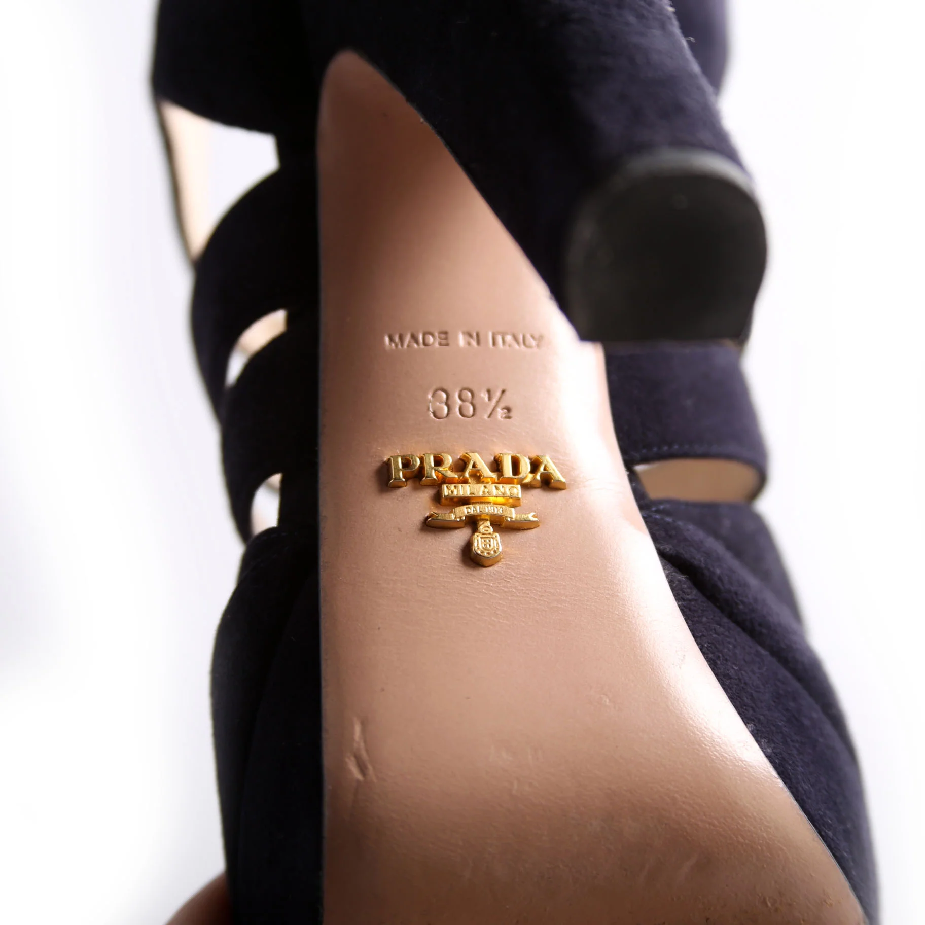 Crisscross Suede Platform Sandal Heels Size 38.5 Navy - Image 8