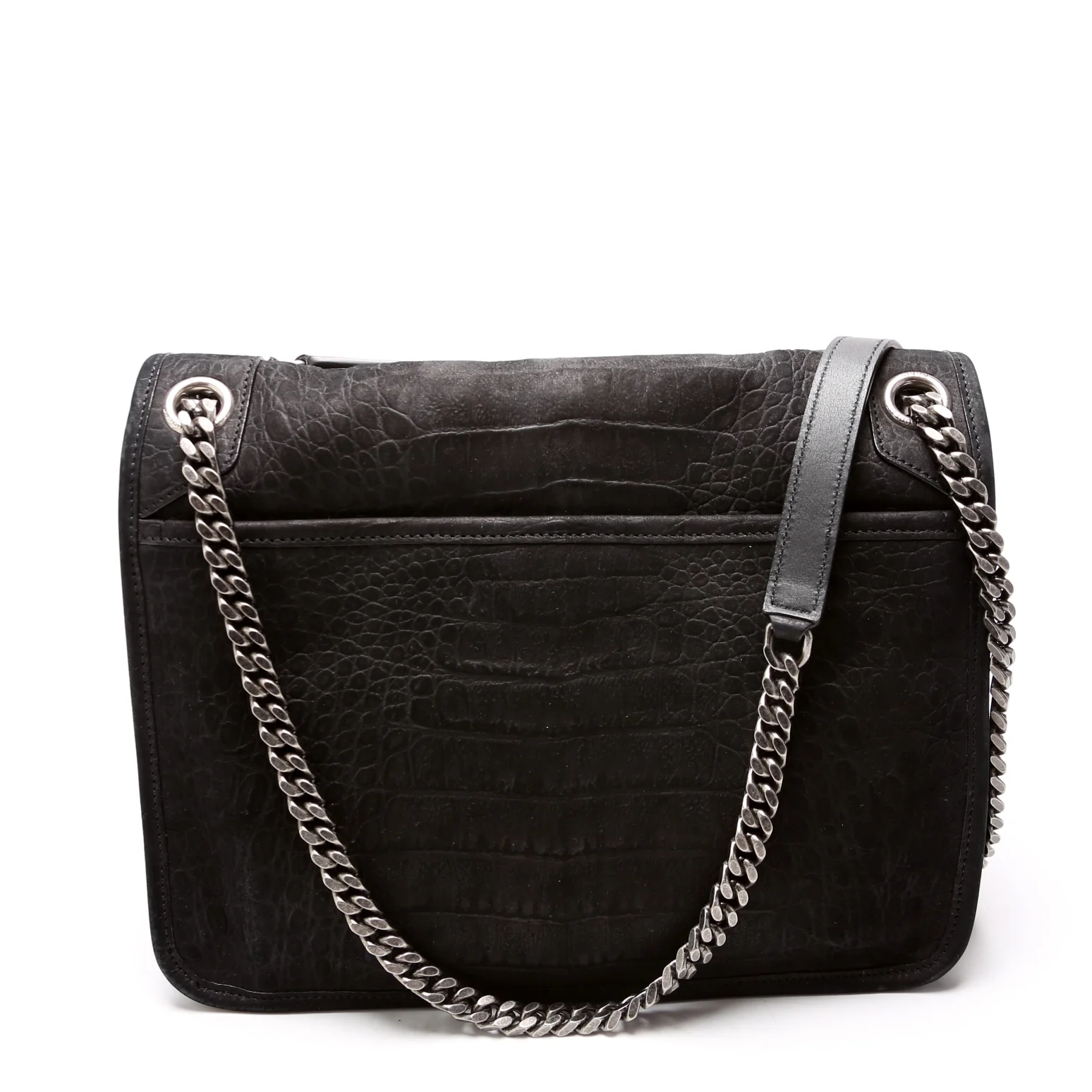 Crocodile Embossed Nubuck Niki Medium Satchel Black - Image 3