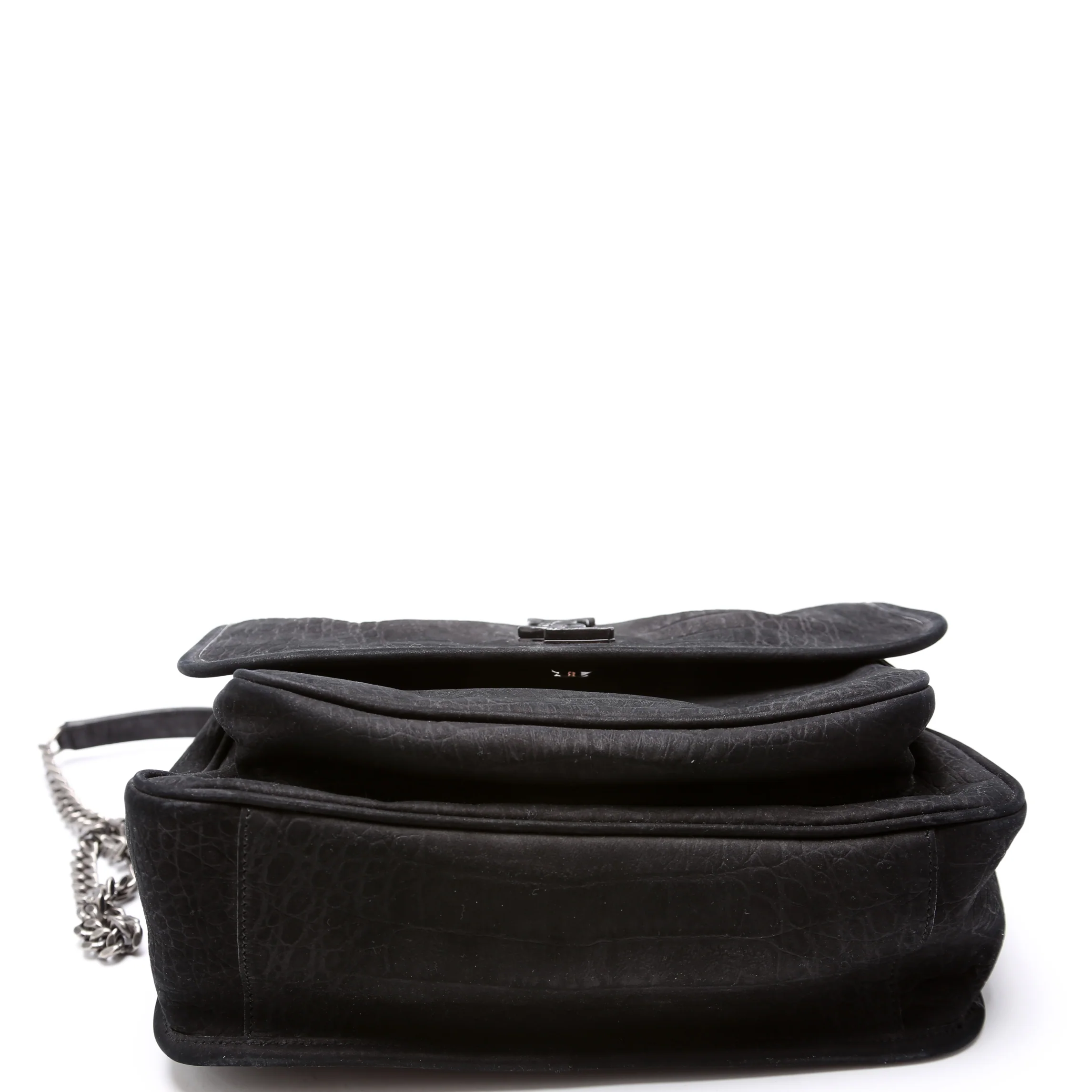 Crocodile Embossed Nubuck Niki Medium Satchel Black - Image 4