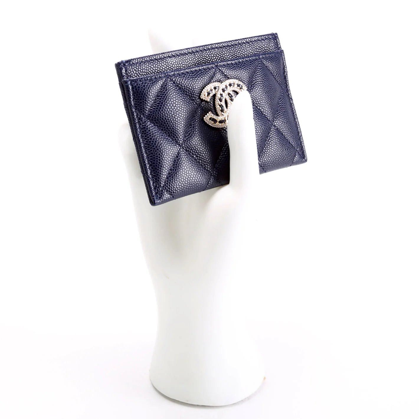 Crystal CC Card Holder Caviar 32M Blue - Image 8