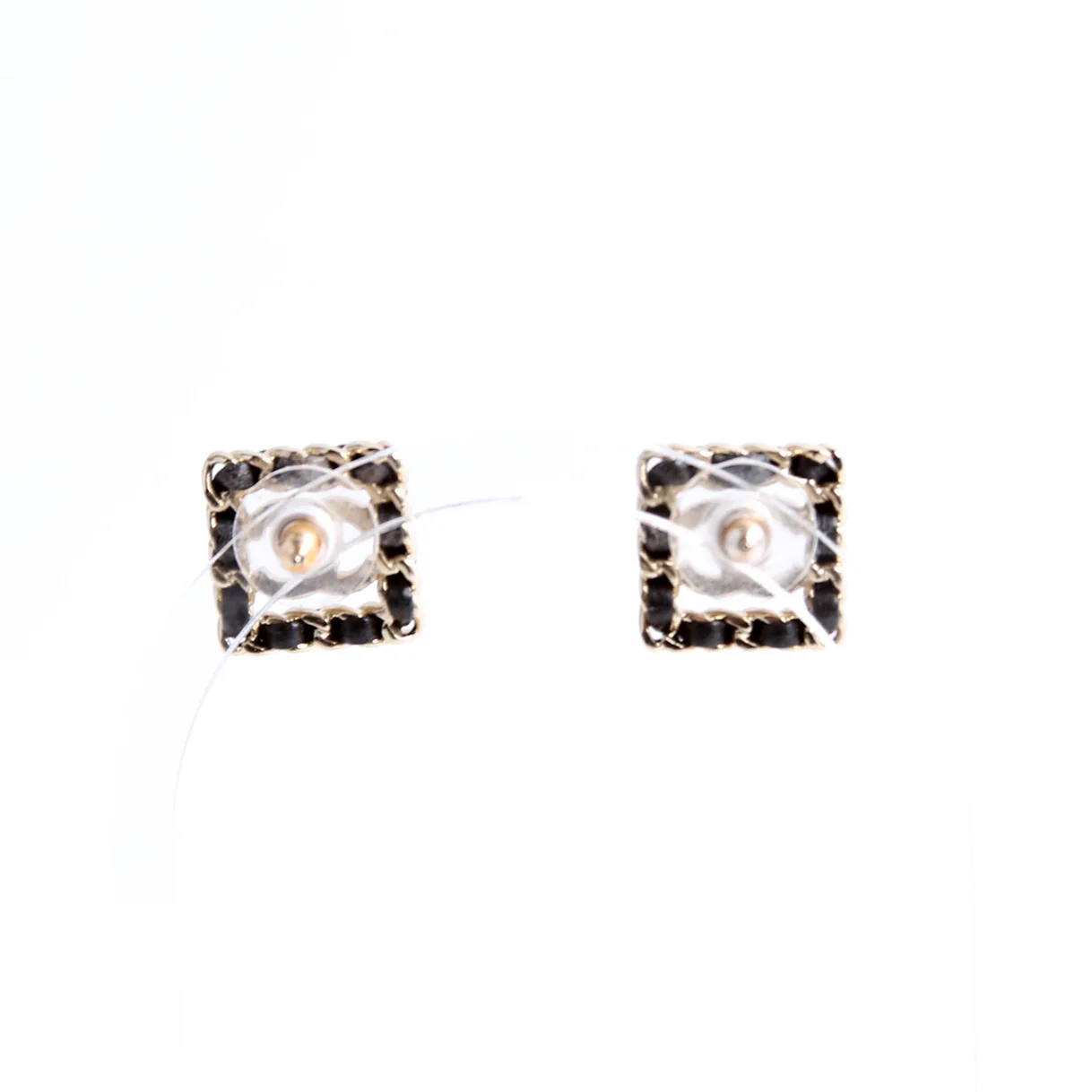 Crystal CC Chain Stud Earrings Black/Gold - Image 4