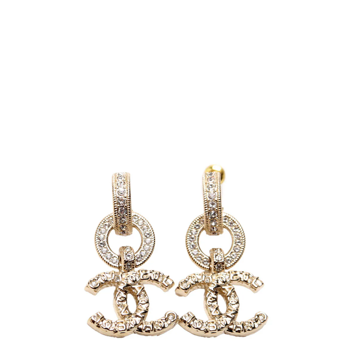 Crystal CC Hoop Drop Earrings Champagne - Image 3