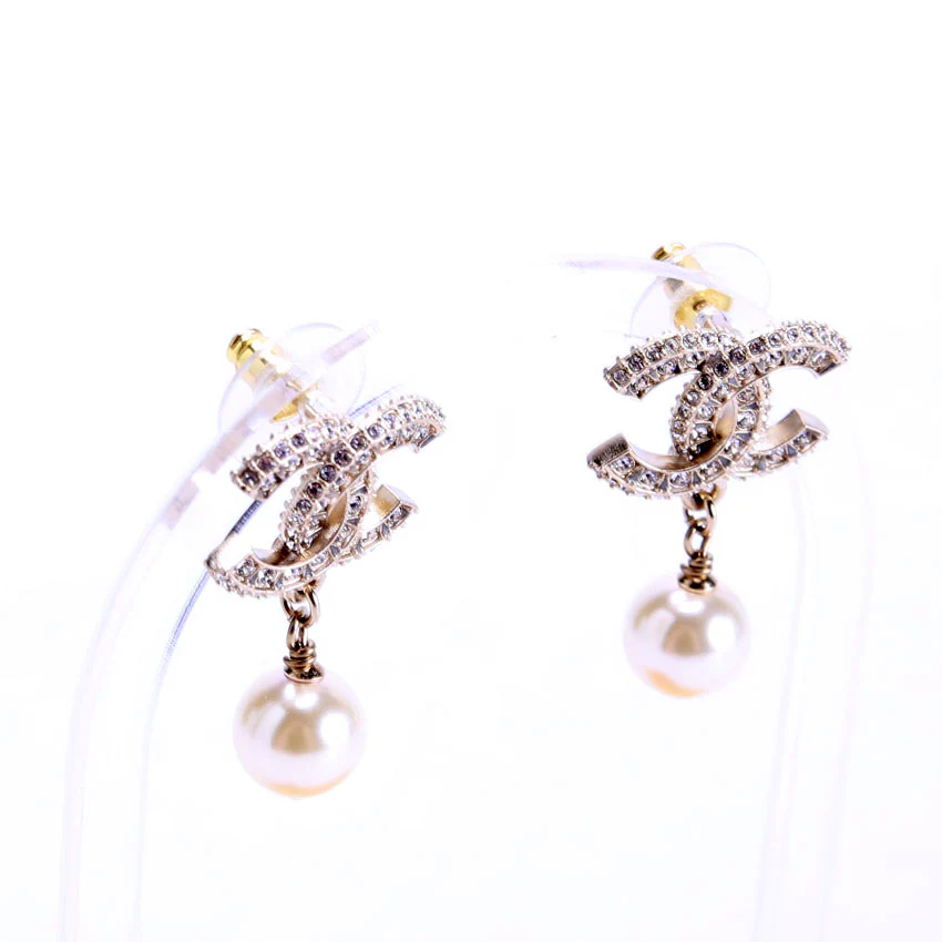 Crystal CC Pearl Drop Earrings Gold/Pearl - Image 2
