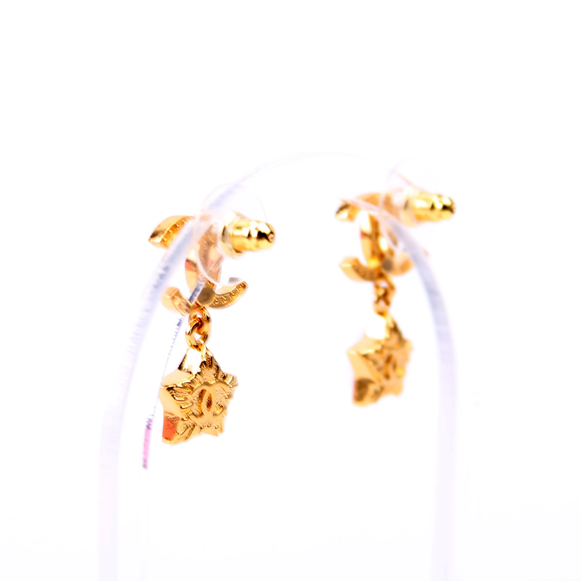 Crystal CC Star Pearl Drop Stud Earrings Gold - Image 3