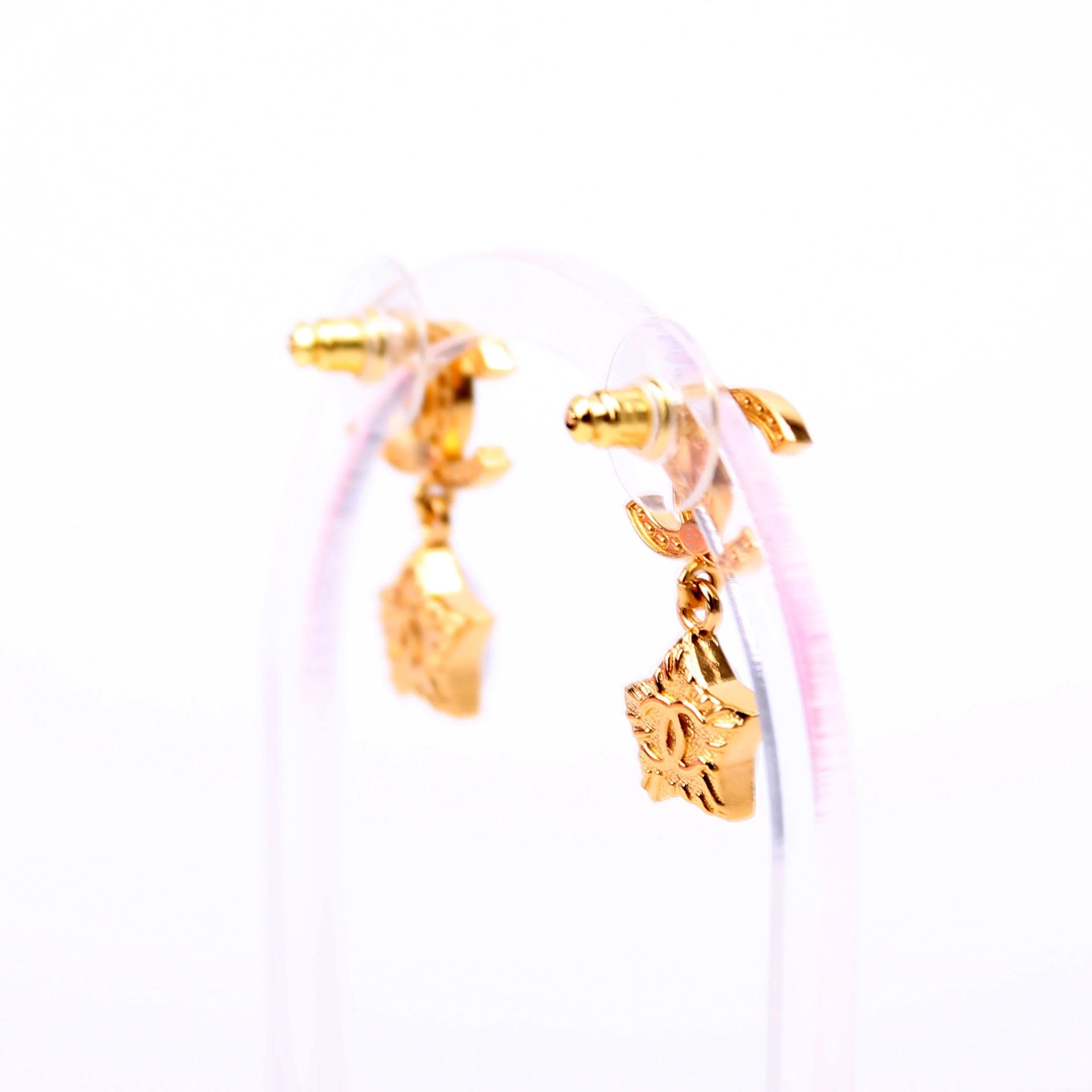Crystal CC Star Pearl Drop Stud Earrings Gold - Image 4
