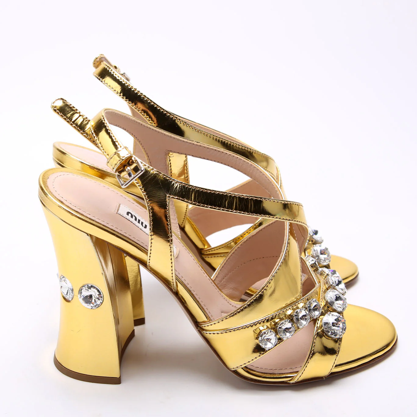 Crystal Embellished Block Heel Sandals Size 37 Gold - Image 2