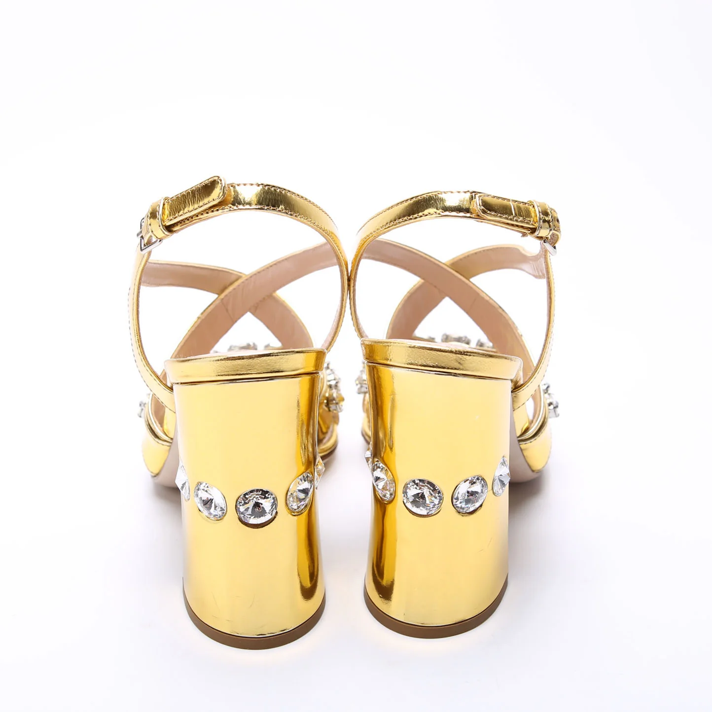 Crystal Embellished Block Heel Sandals Size 37 Gold - Image 3