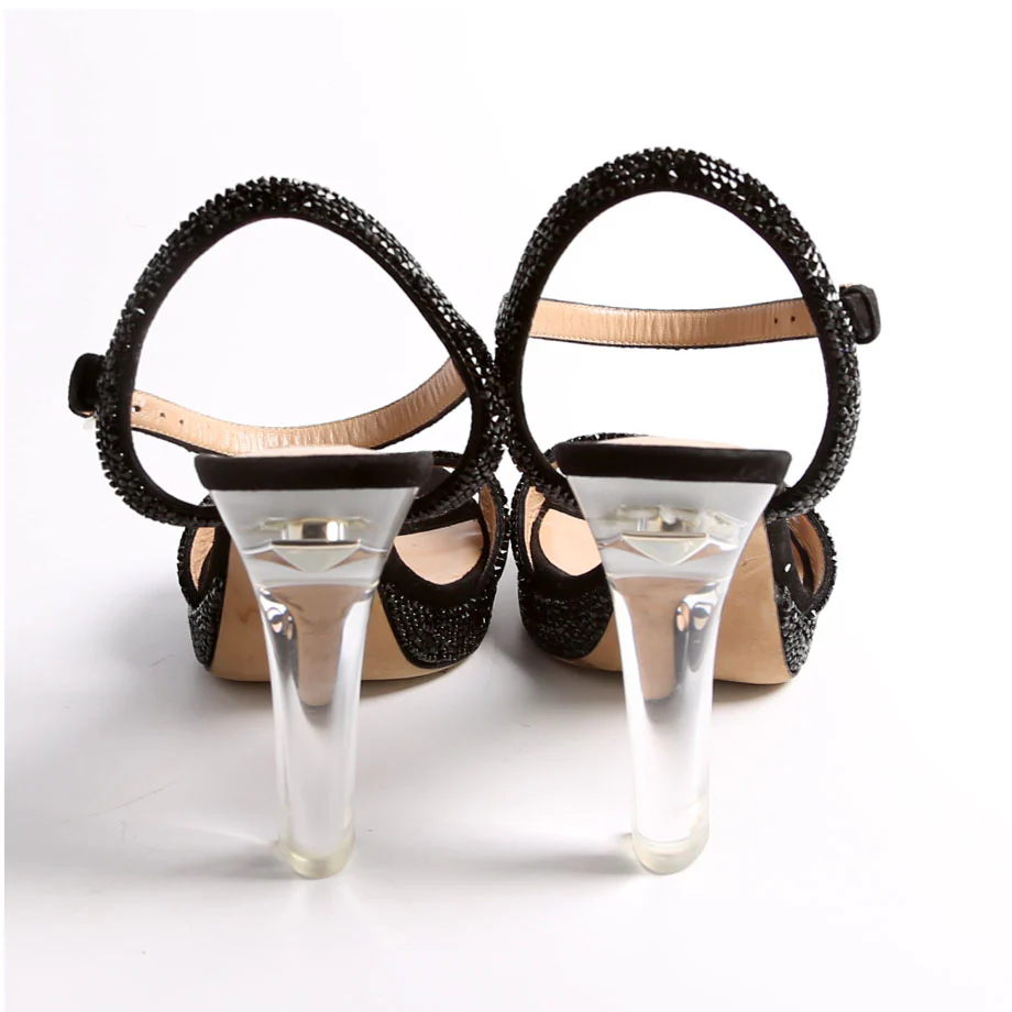 Crystal Embossed Sandal Heels Size 37 Black - Image 3