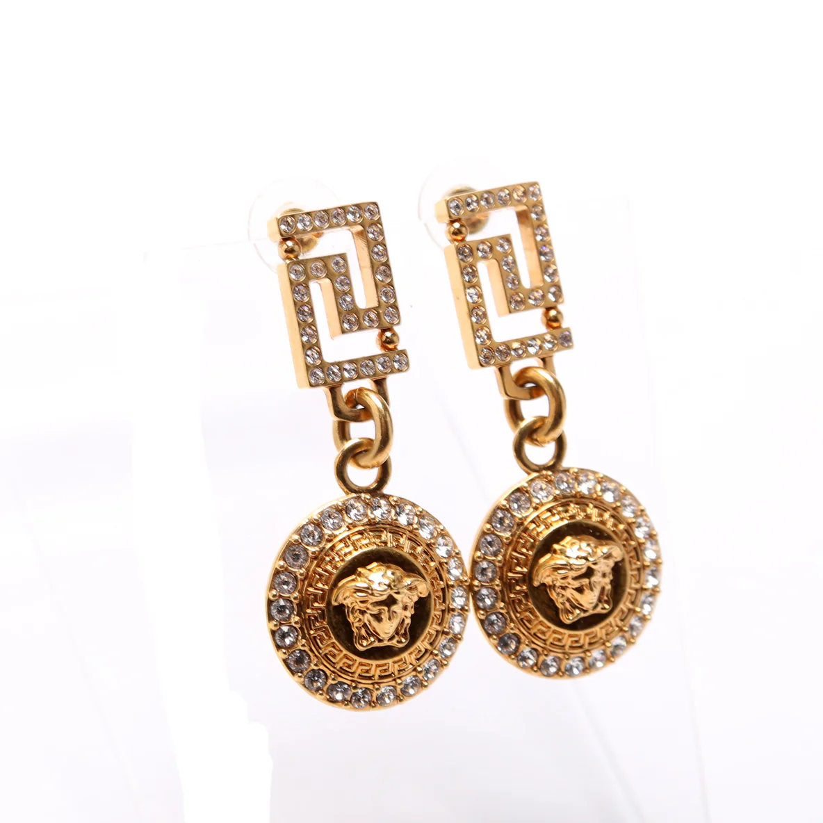 Crystal Greca Medusa Drop Earrings Gold - Image 2