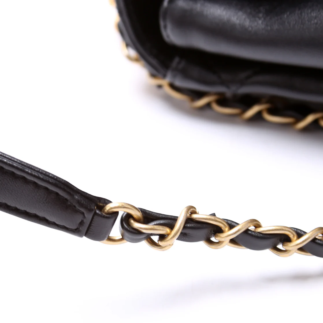 Crystal Logo Chain Top Handle Flap Bag Small Quilted Lambskin RFID Black - Image 7