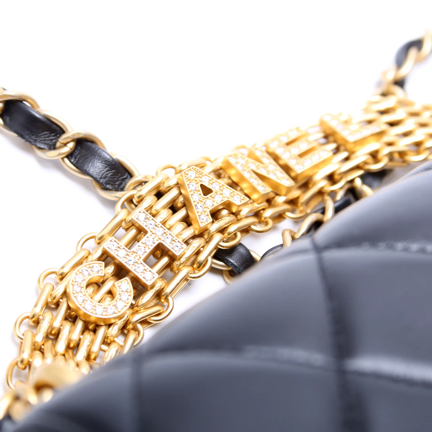 Crystal Logo Chain Top Handle Flap Bag Small Quilted Lambskin RFID Black - Image 8