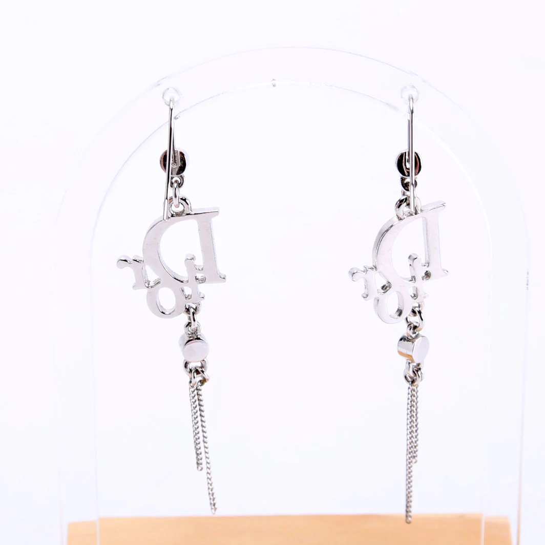 Crystal Logo Drop Vintage Earrings Silver - Image 3