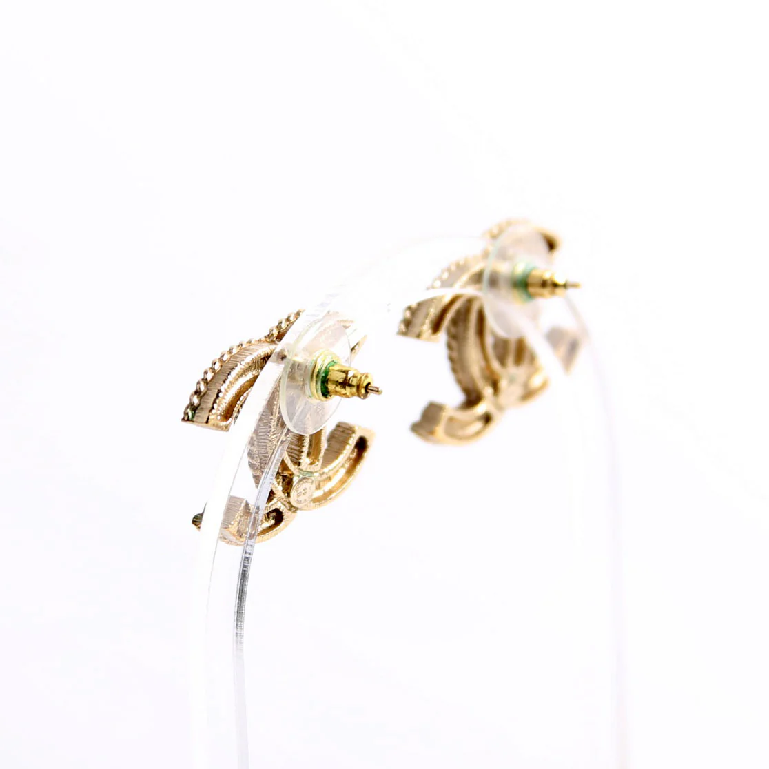 Crystal/Pearly CC Medium Stud Earrings Gold - Image 3