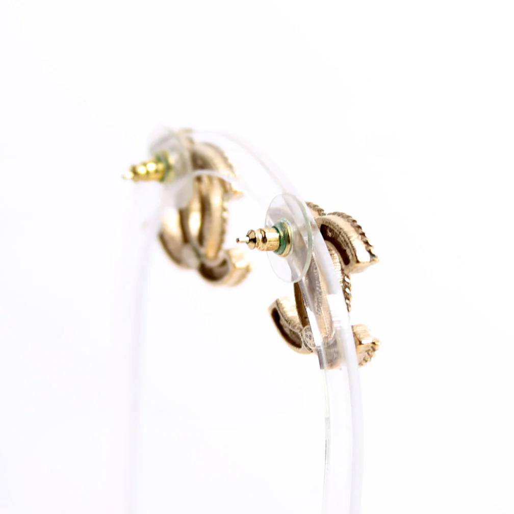 Crystal/Pearly CC Medium Stud Earrings Gold - Image 4