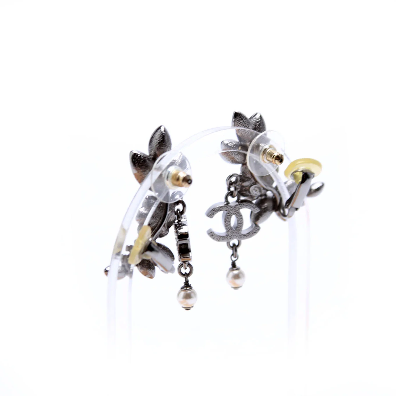 Crystal Pearly Flower Cluster Drop Silver/Pearl - Image 3