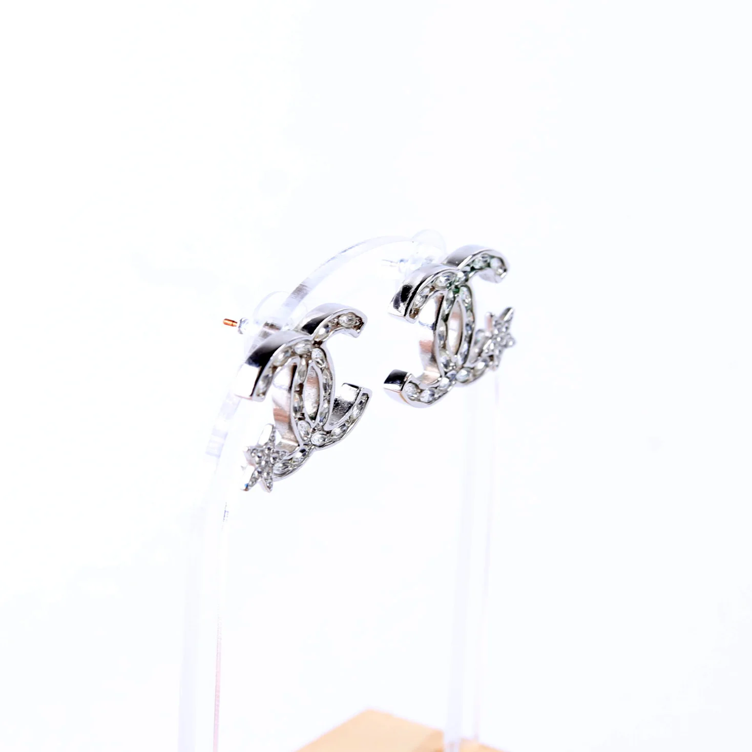 Crystal Star CC Stud Earrings Silver - Image 5