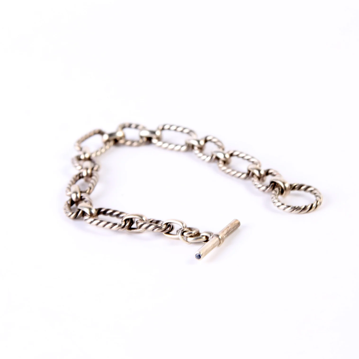Cushion Link Chain With Sapphires Bracelet 9.5MM 925 - Image 6