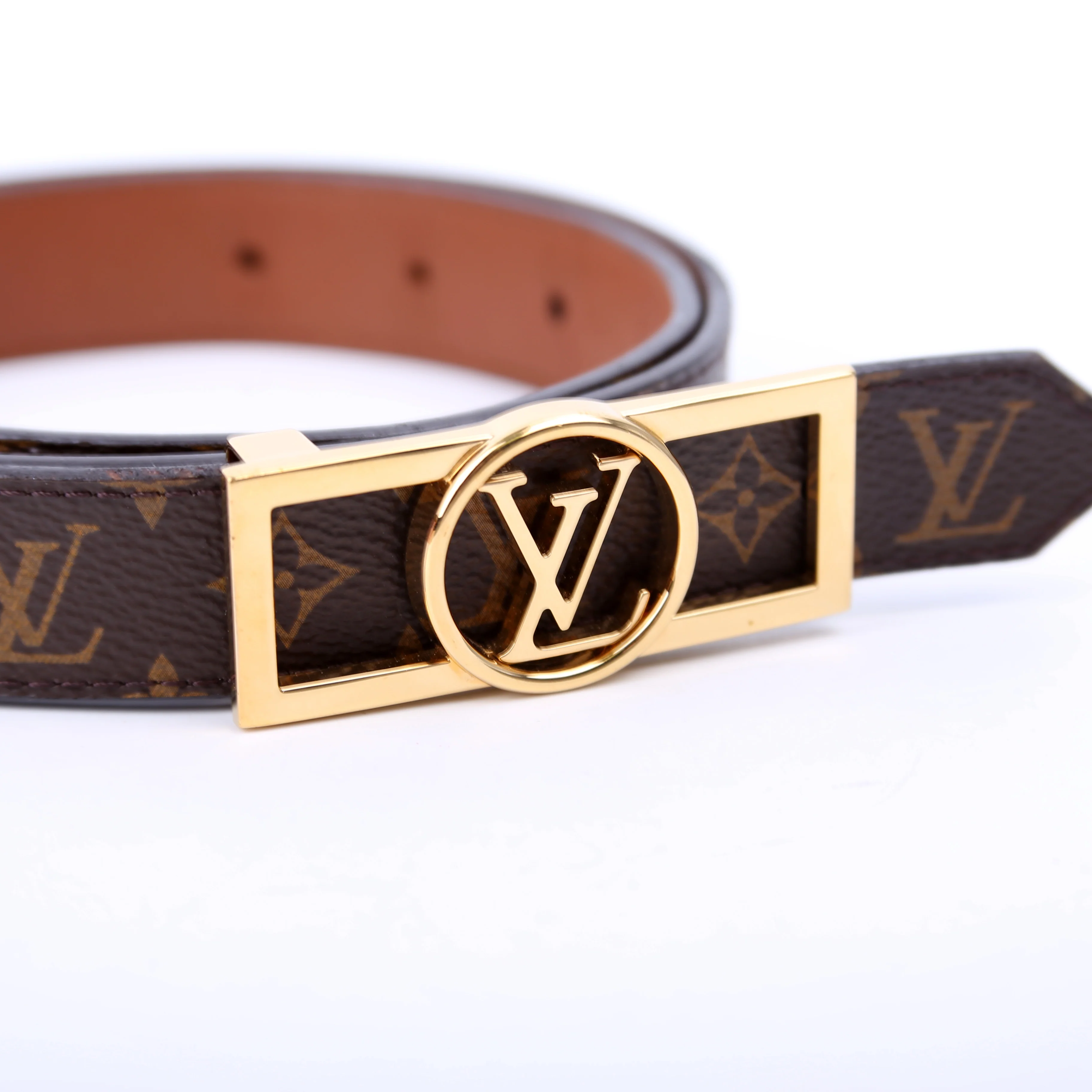 Dauphine 25MM Reversible Monogram/Leather Belt Size 80/32 - Image 5