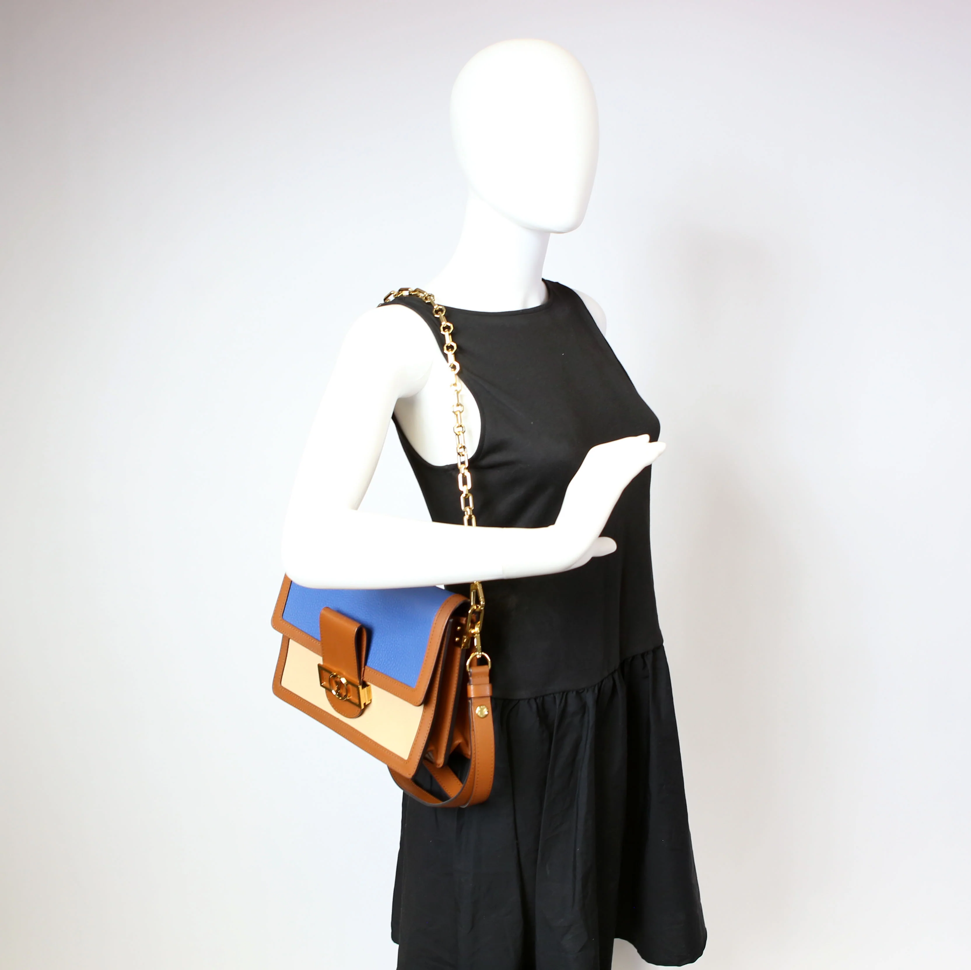 Dauphine Mini Taurillon Leather Brown/Blue - Image 10