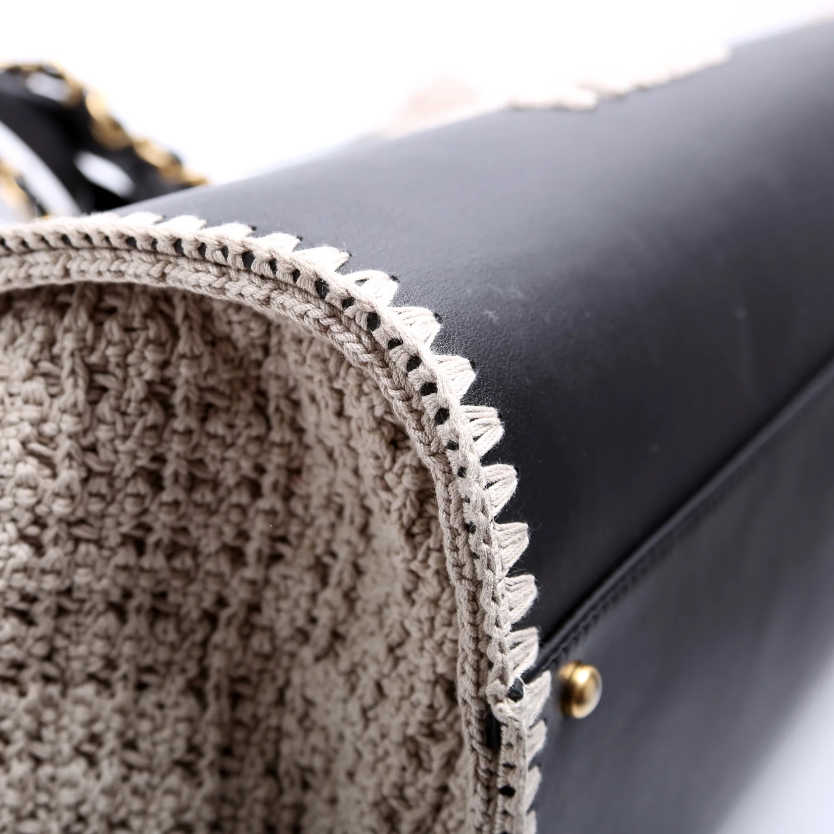 Deauville Calfskin/Crochet Tote Medium Black - Image 5
