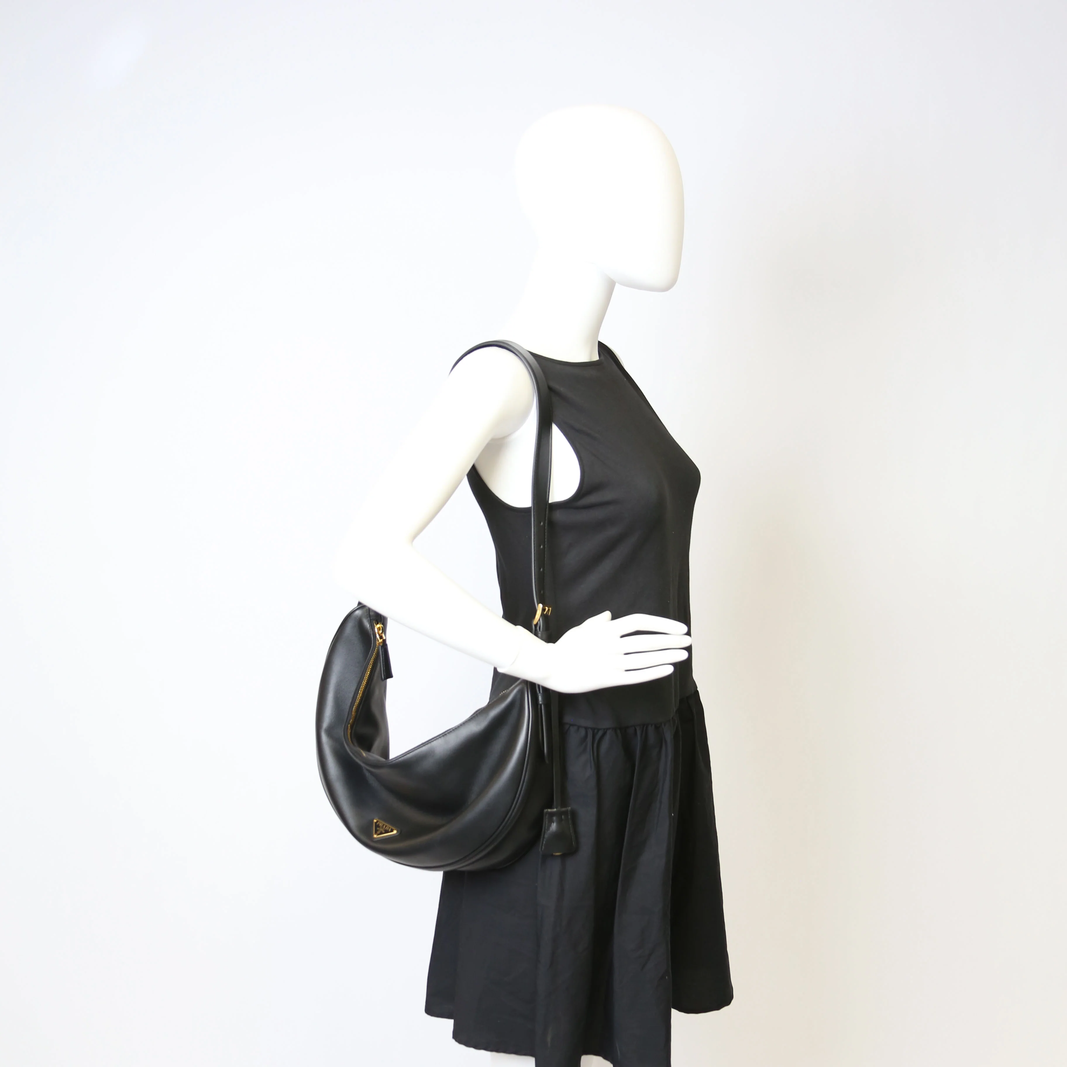 Demi-Lune Calfskin Shoulder Bag Large Black - Image 13
