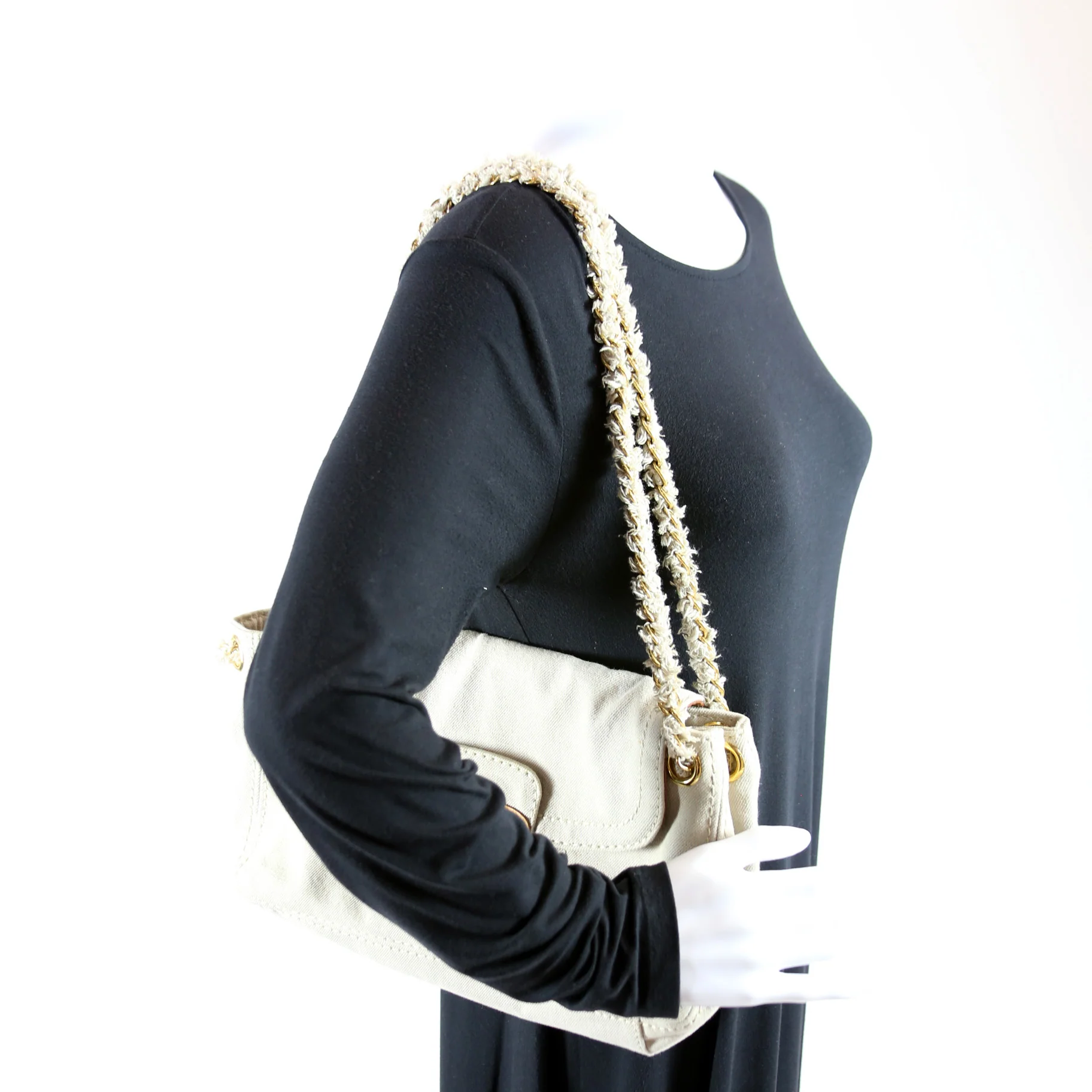 Denim Chain Flap Militare Shoulder Bag - Image 10