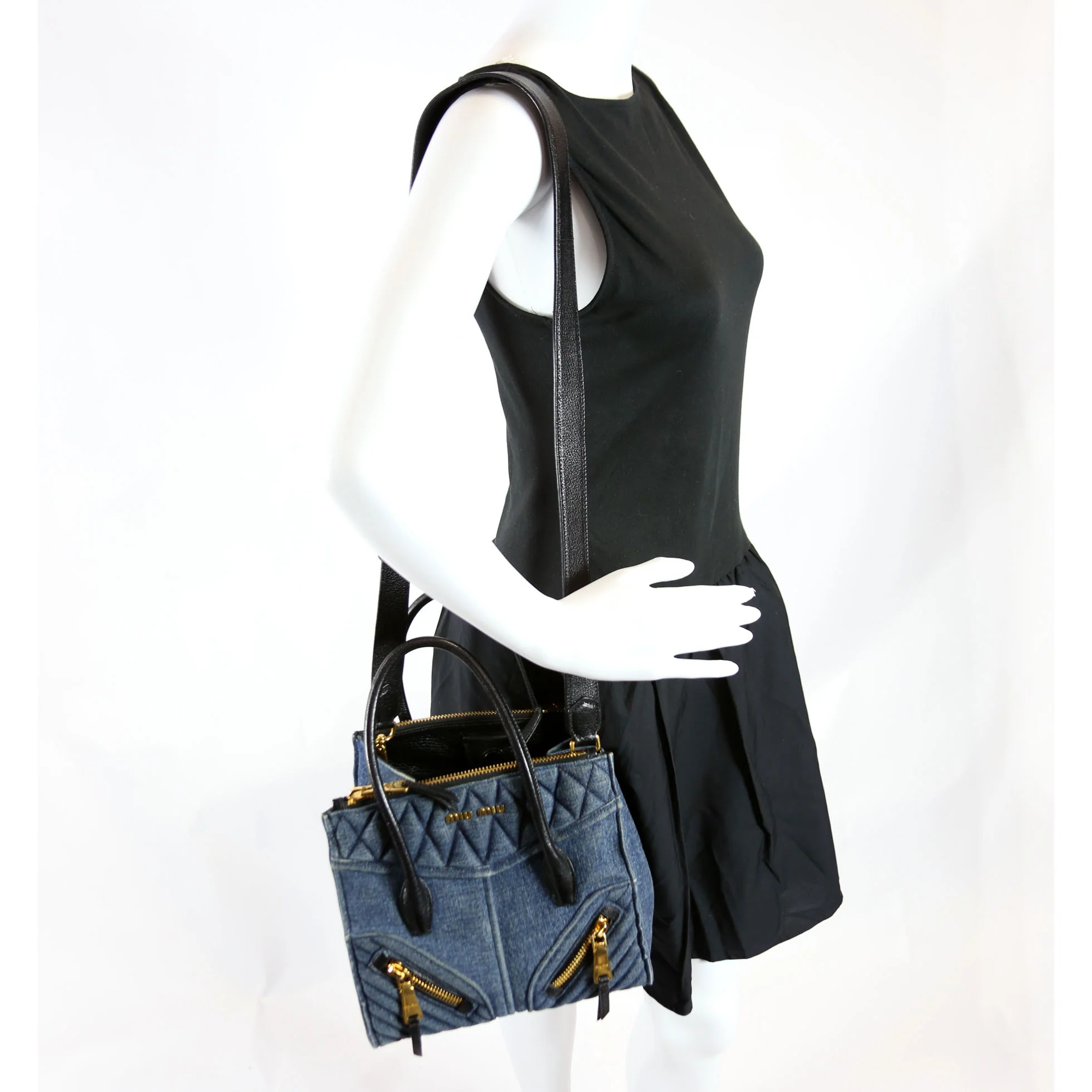 Denim Matelasse Biker Tote Blue/Black - Image 12
