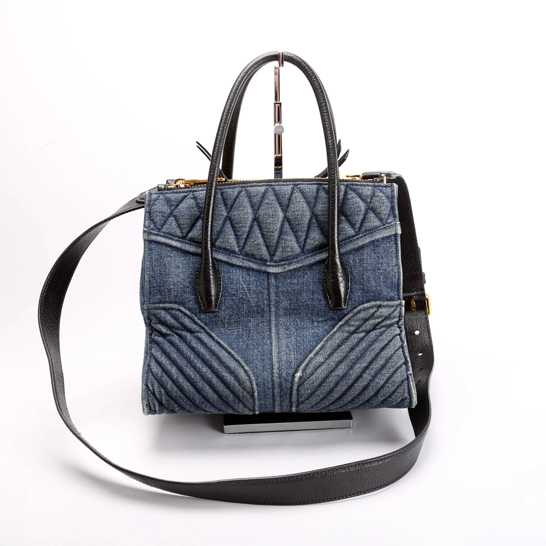 Denim Matelasse Biker Tote Blue/Black - Image 3