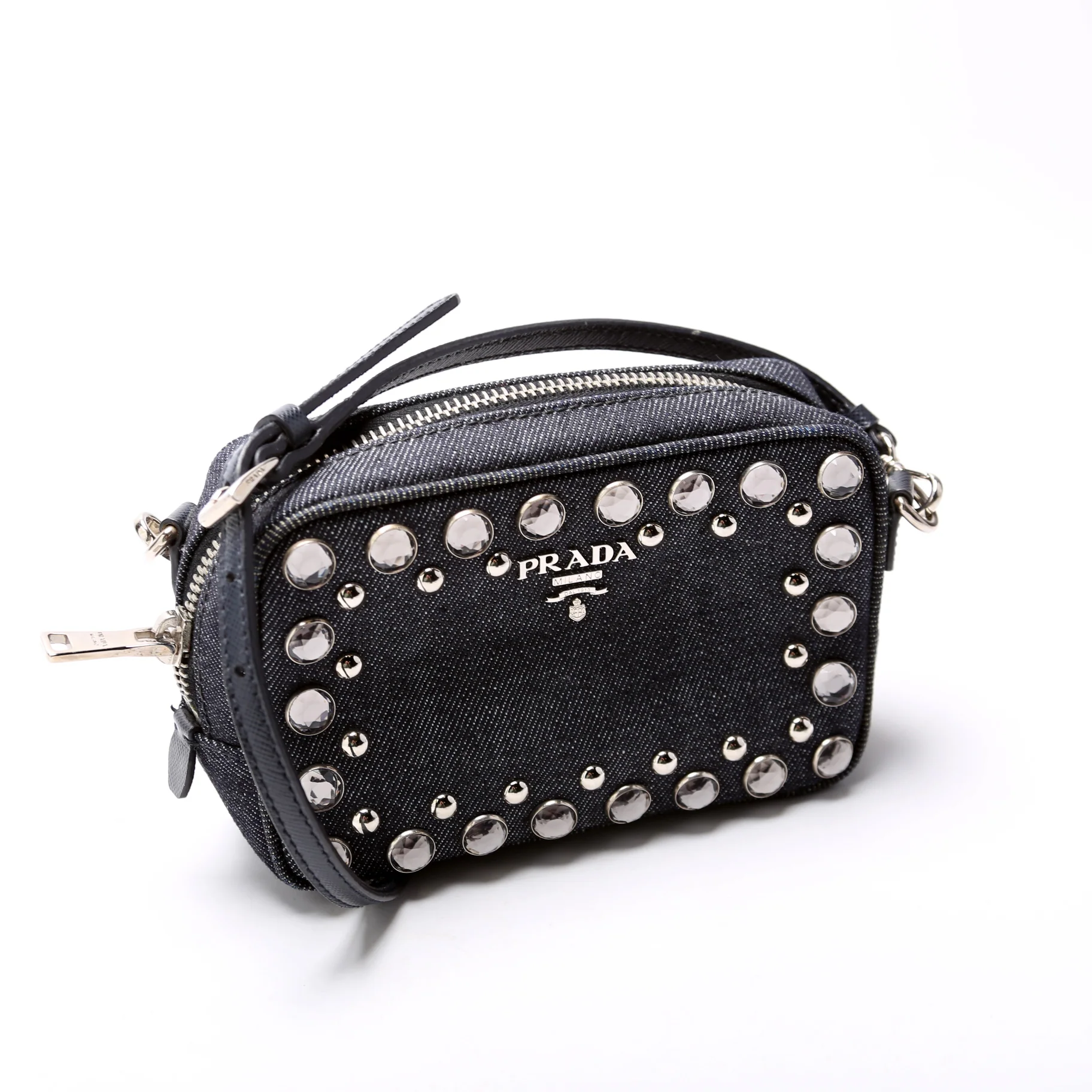 Denim Studded Embellished Mini Camera Bag - Image 2