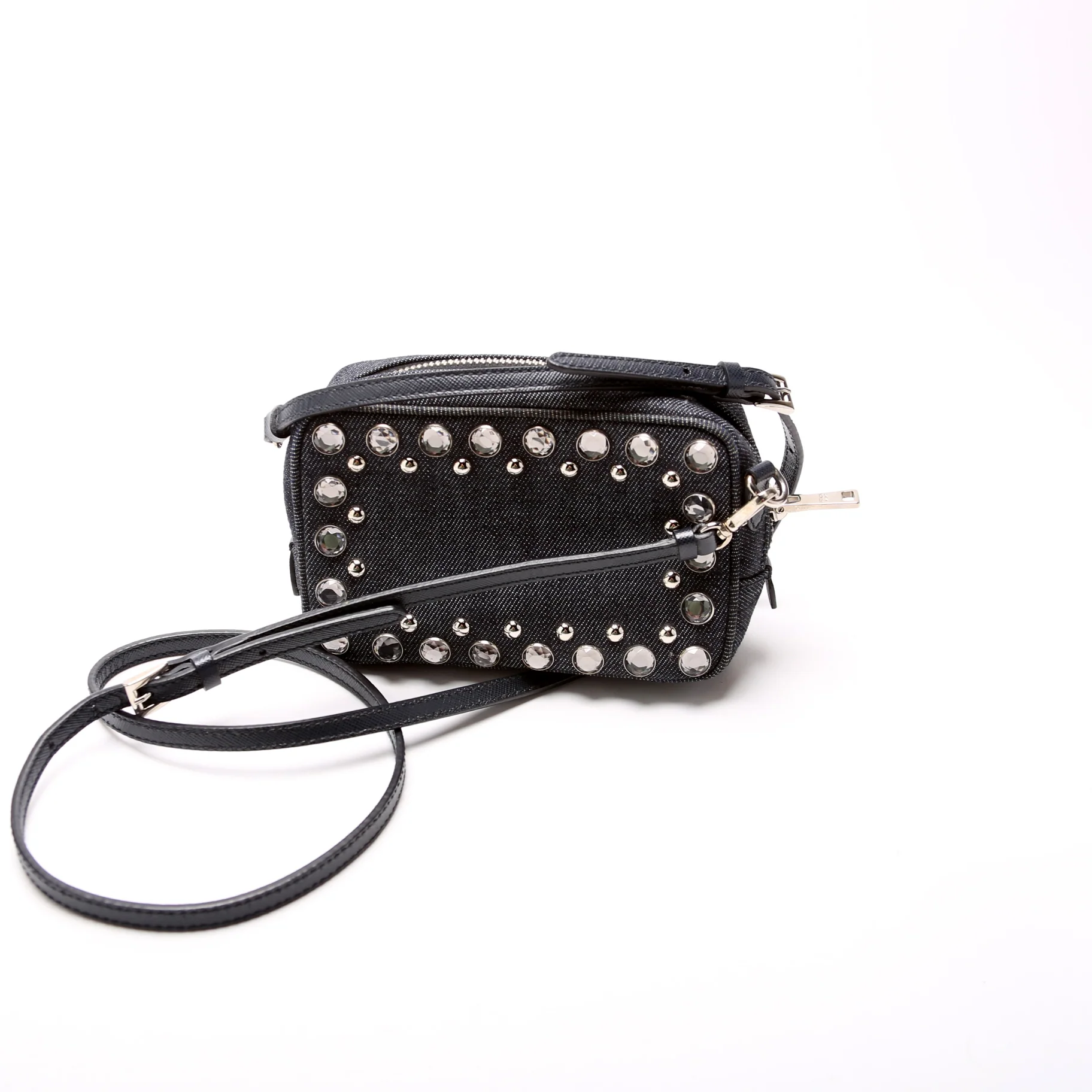 Denim Studded Embellished Mini Camera Bag - Image 3