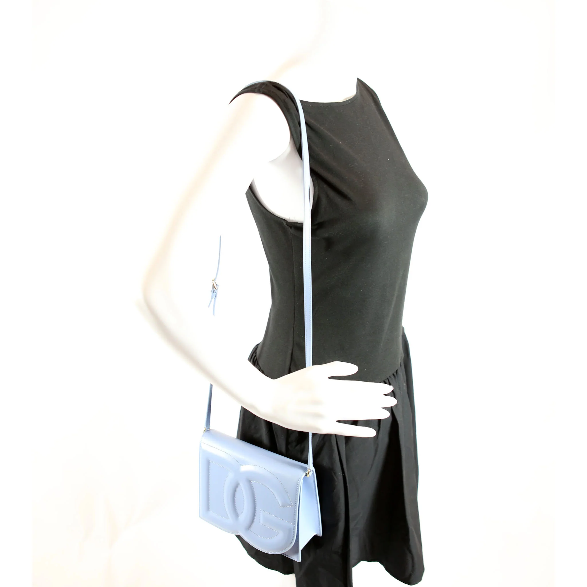 DG Logo Calfskin Flap Crossbody Bag Blue - Image 13