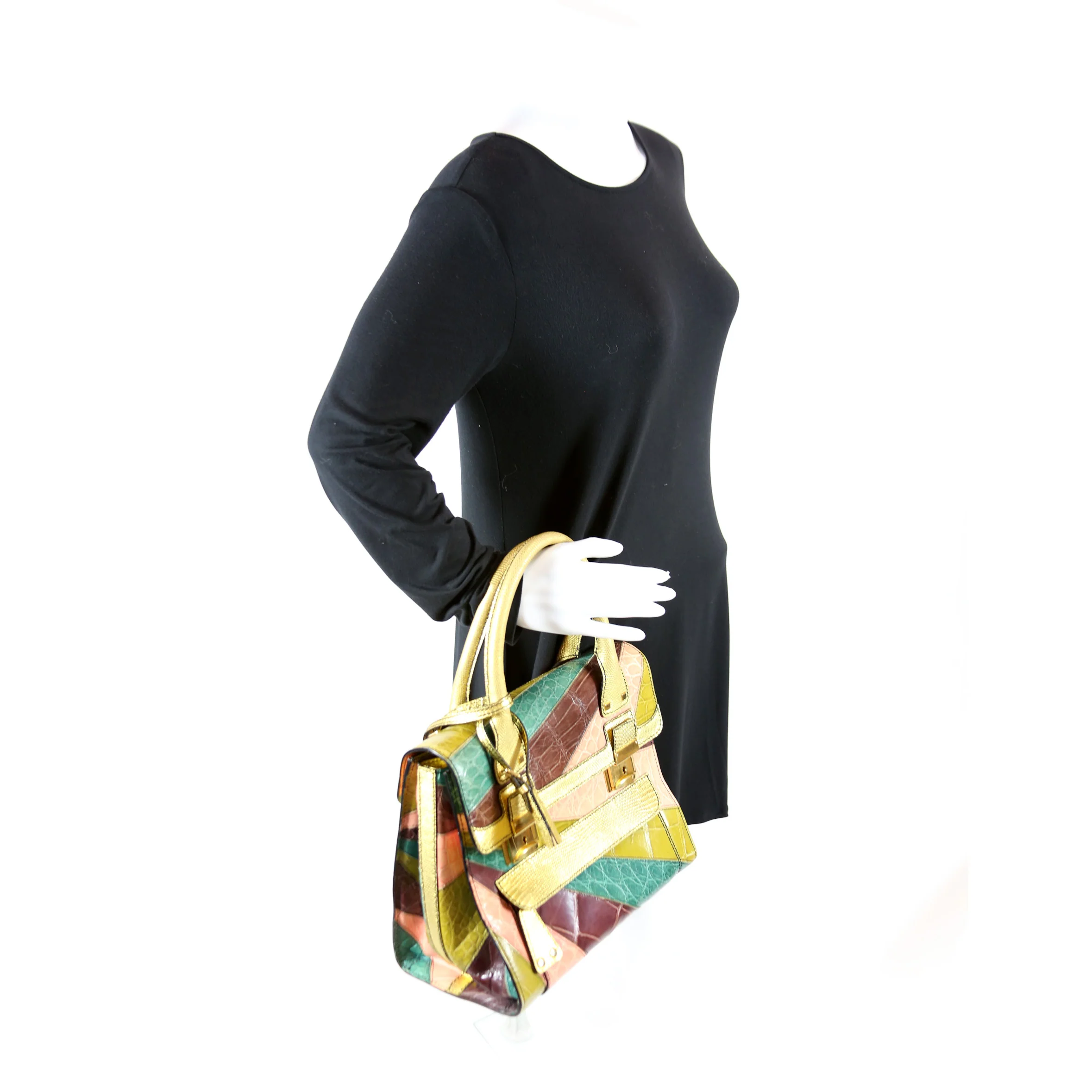 Dome Handbag Patchwork Croc & Lizard - Image 12