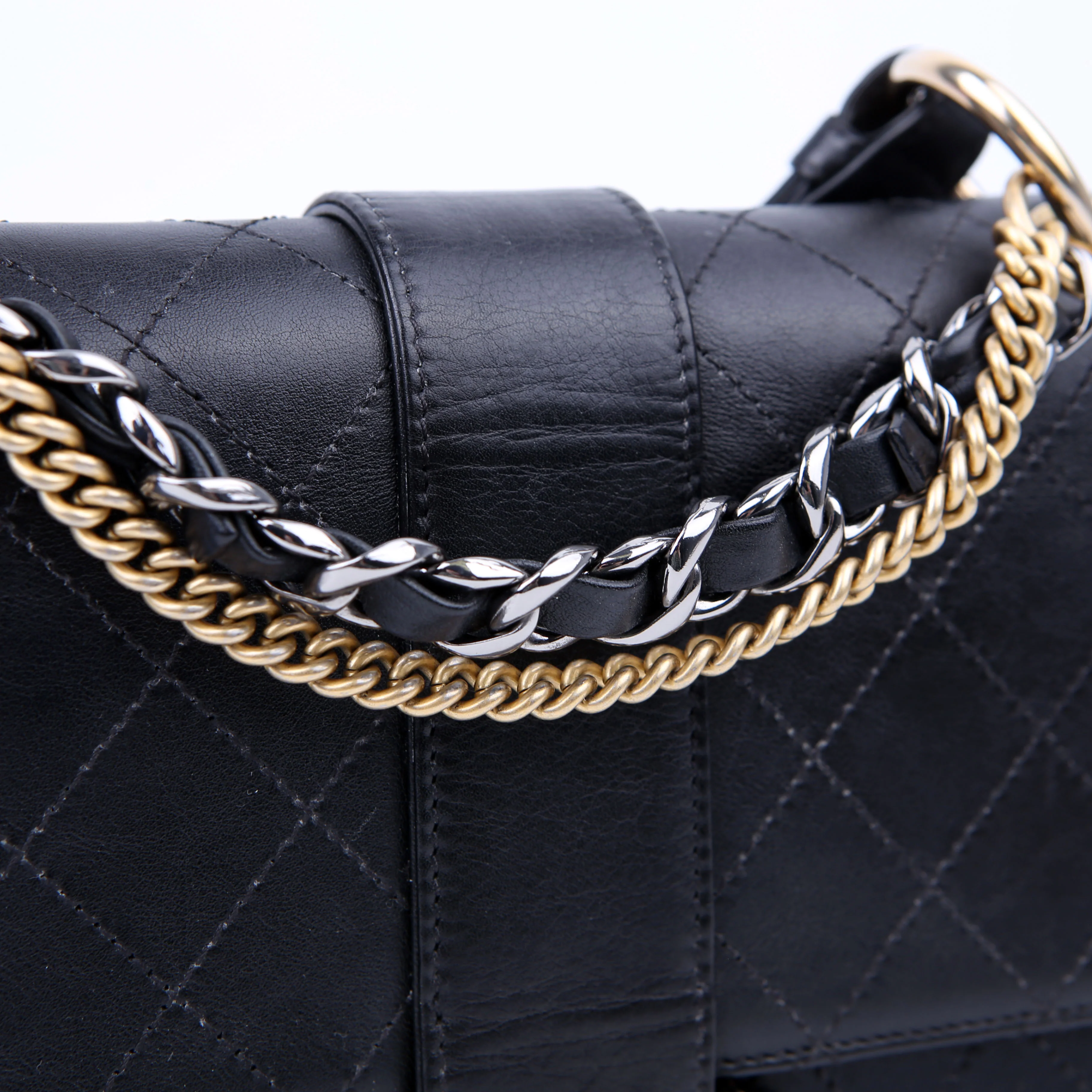 Double Chain Top Handle Flap Calfskin 26M Black - Image 12