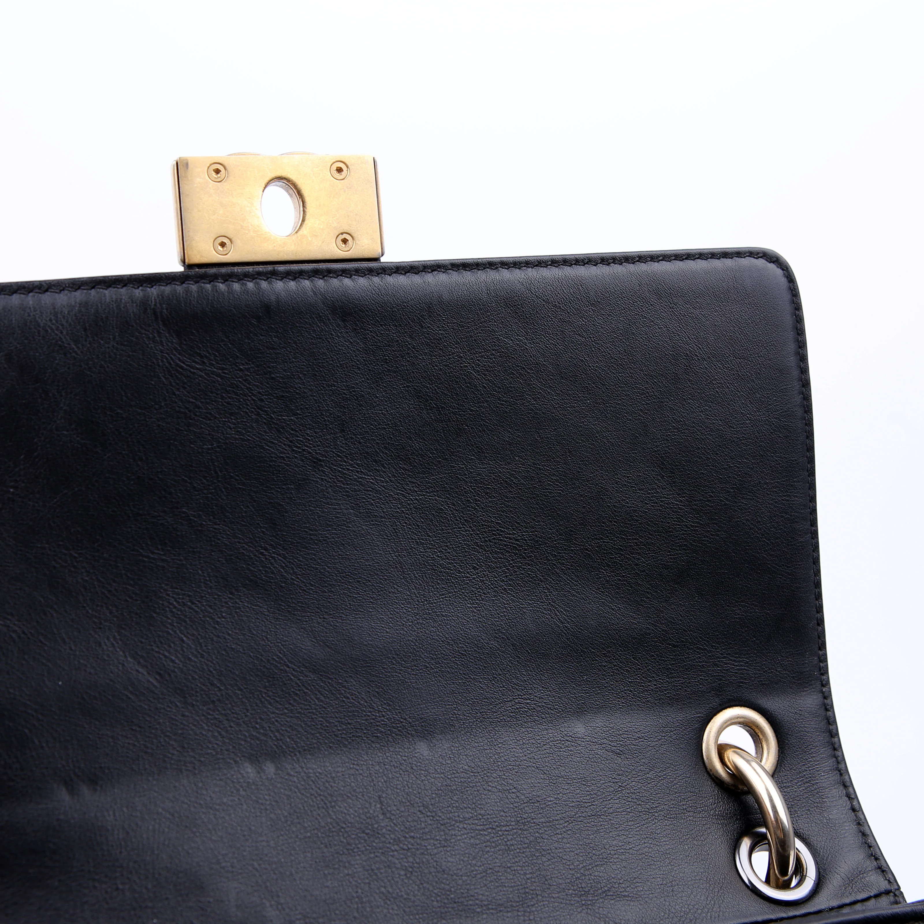 Double Chain Top Handle Flap Calfskin 26M Black - Image 14