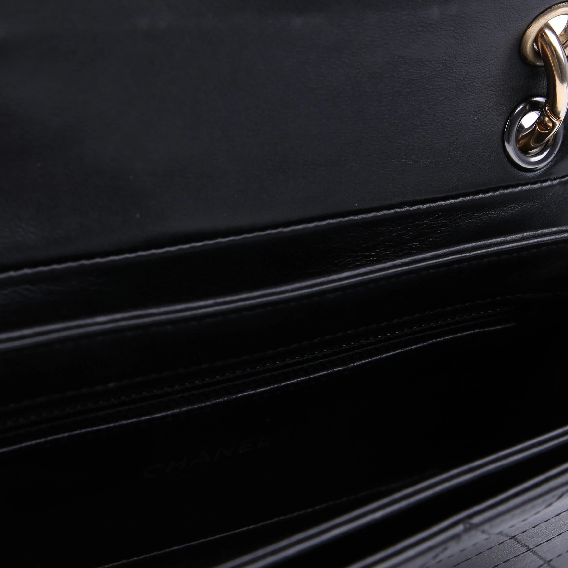 Double Chain Top Handle Flap Calfskin 26M Black - Image 15
