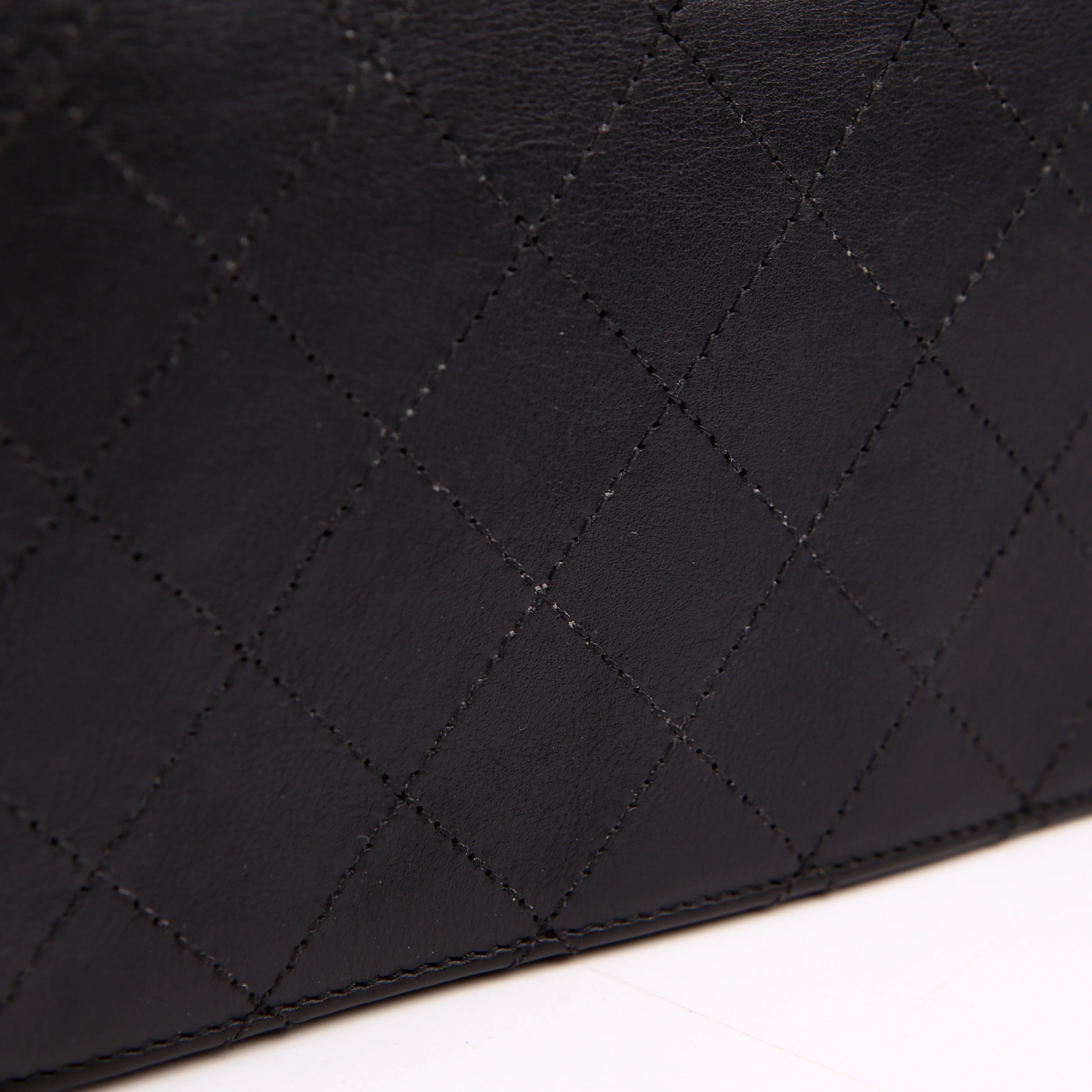 Double Chain Top Handle Flap Calfskin 26M Black - Image 9
