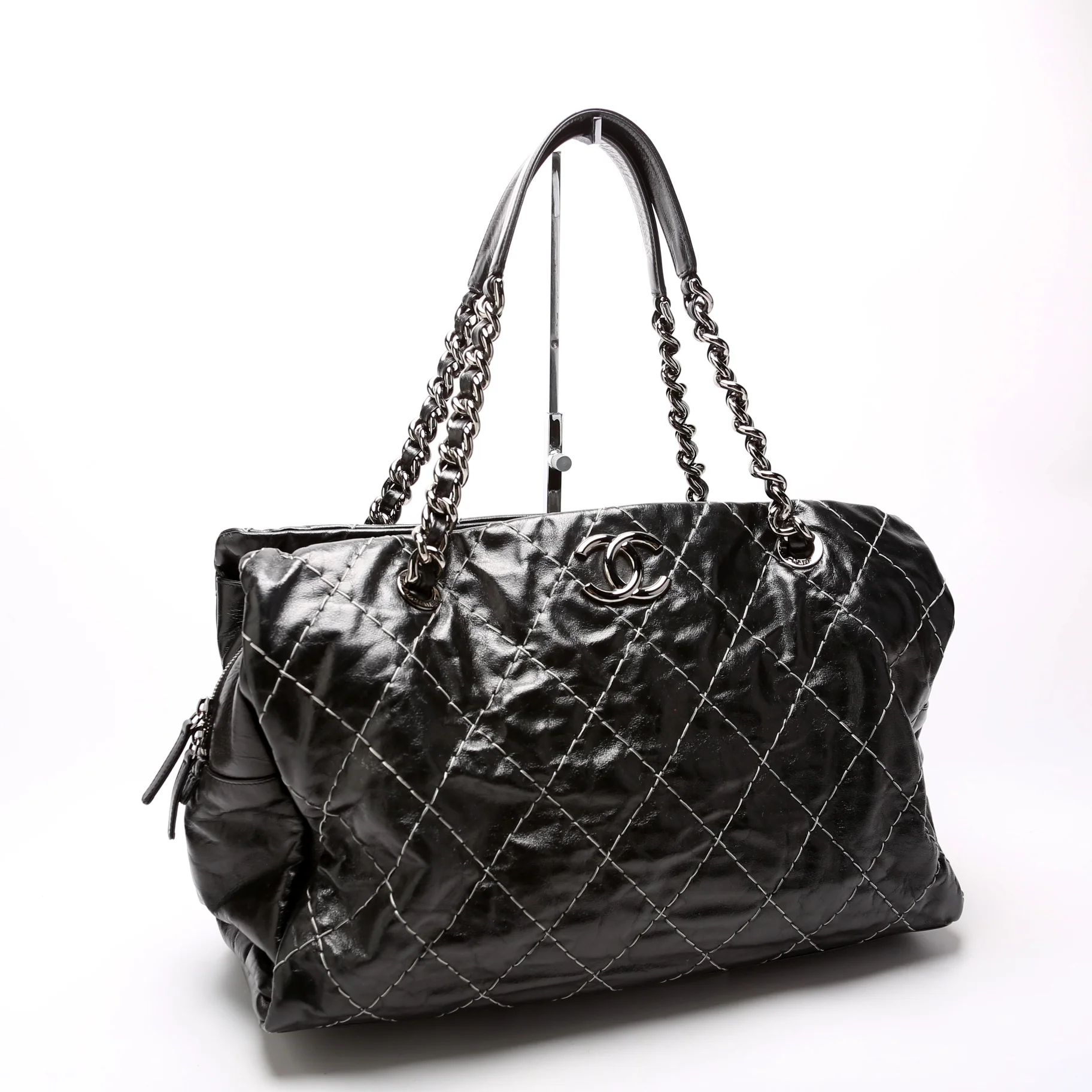 Double Contrast Stitch Large Tote Goat 13M Black - Image 2