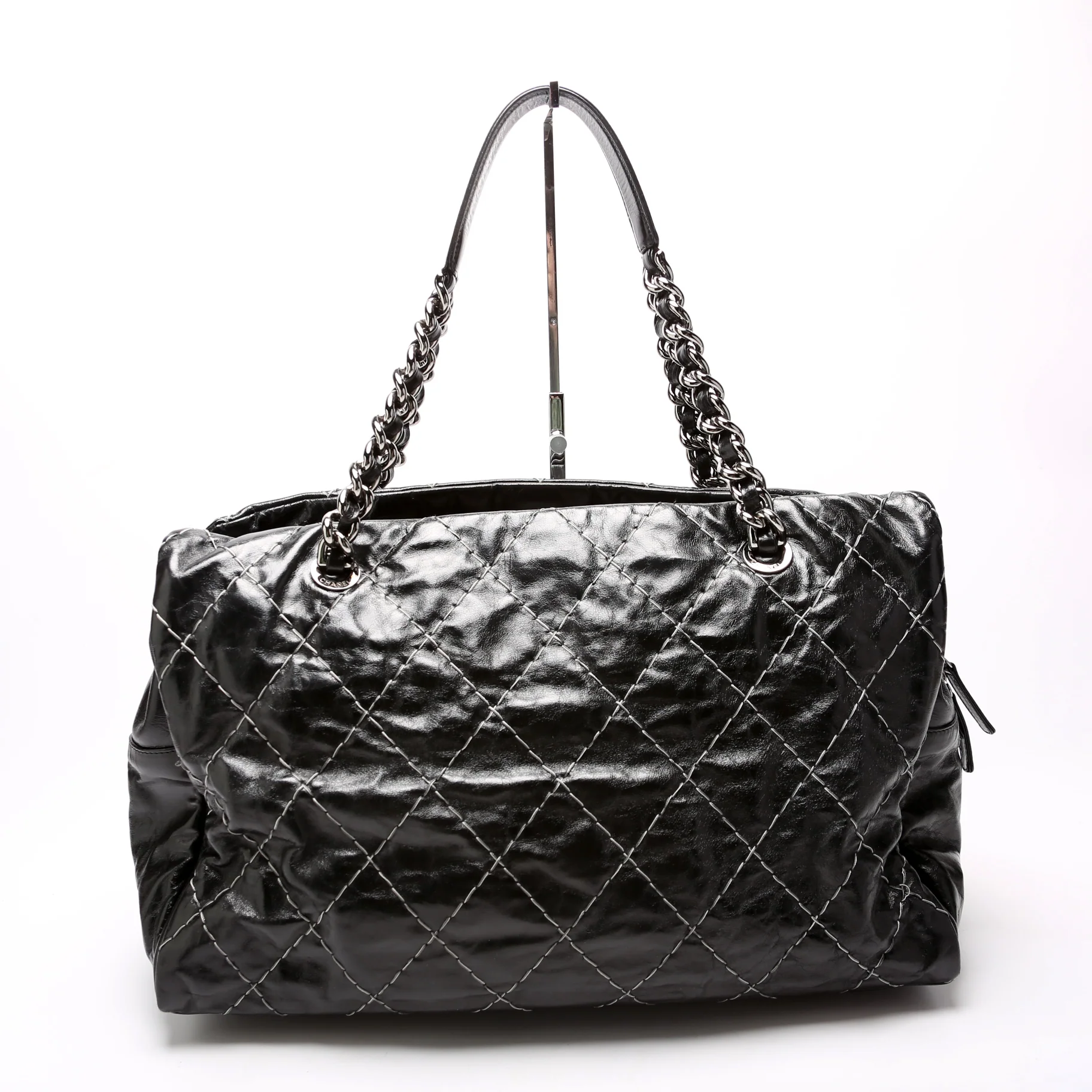 Double Contrast Stitch Large Tote Goat 13M Black - Image 3