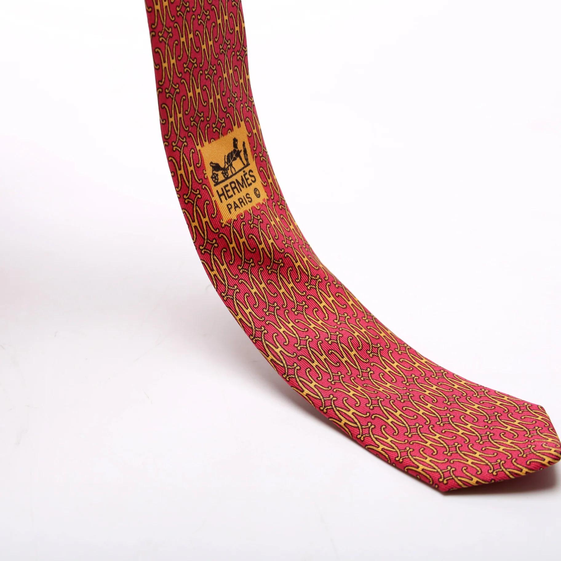 Double H Print Silk Tie Red/Yellow - Image 3