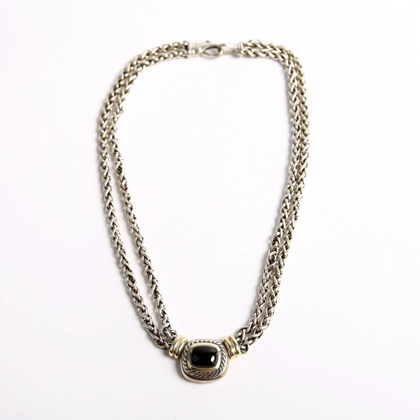 Double Wheat Chain Necklace 925/750/Onyx - Image 2