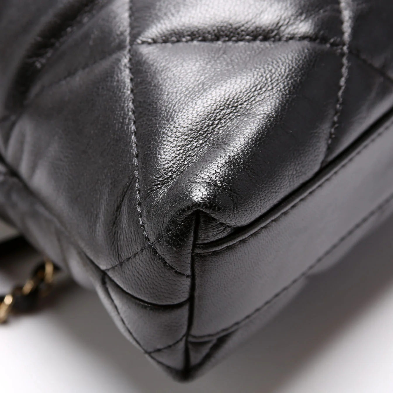 Drawstring Shopping Bag Small Lambskin 28M Black - Image 5