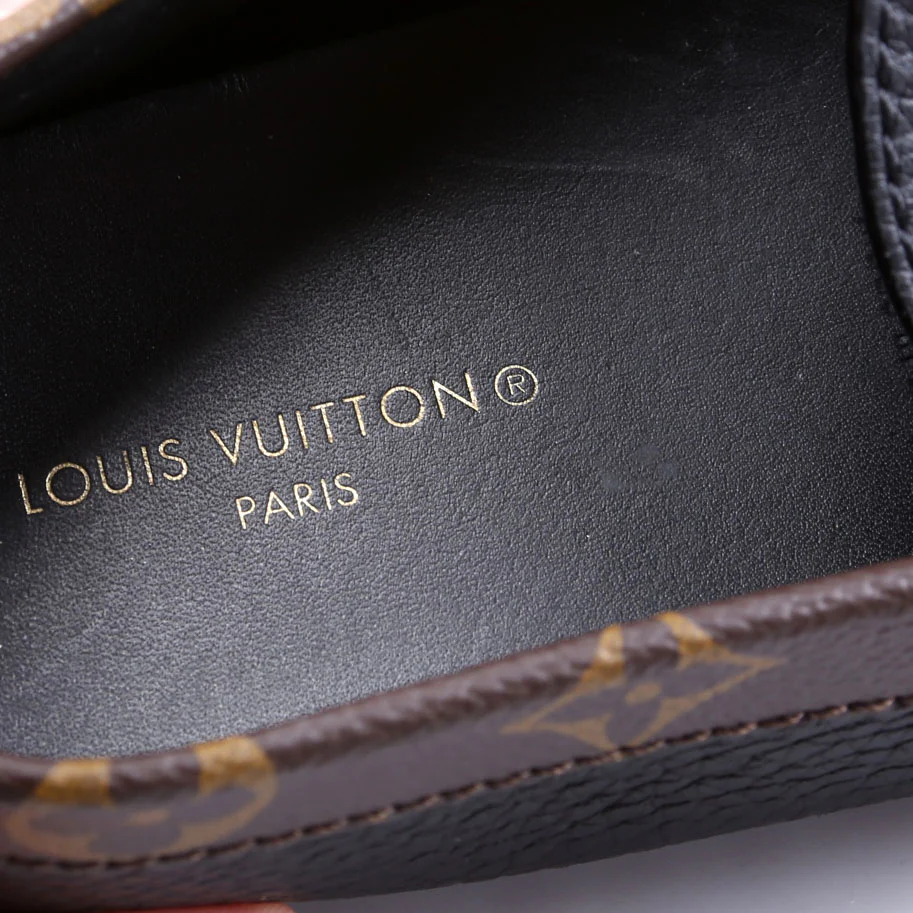 Driving Loafers Monogram/Leather Men's Size 9.5 Black/Brown - Image 5