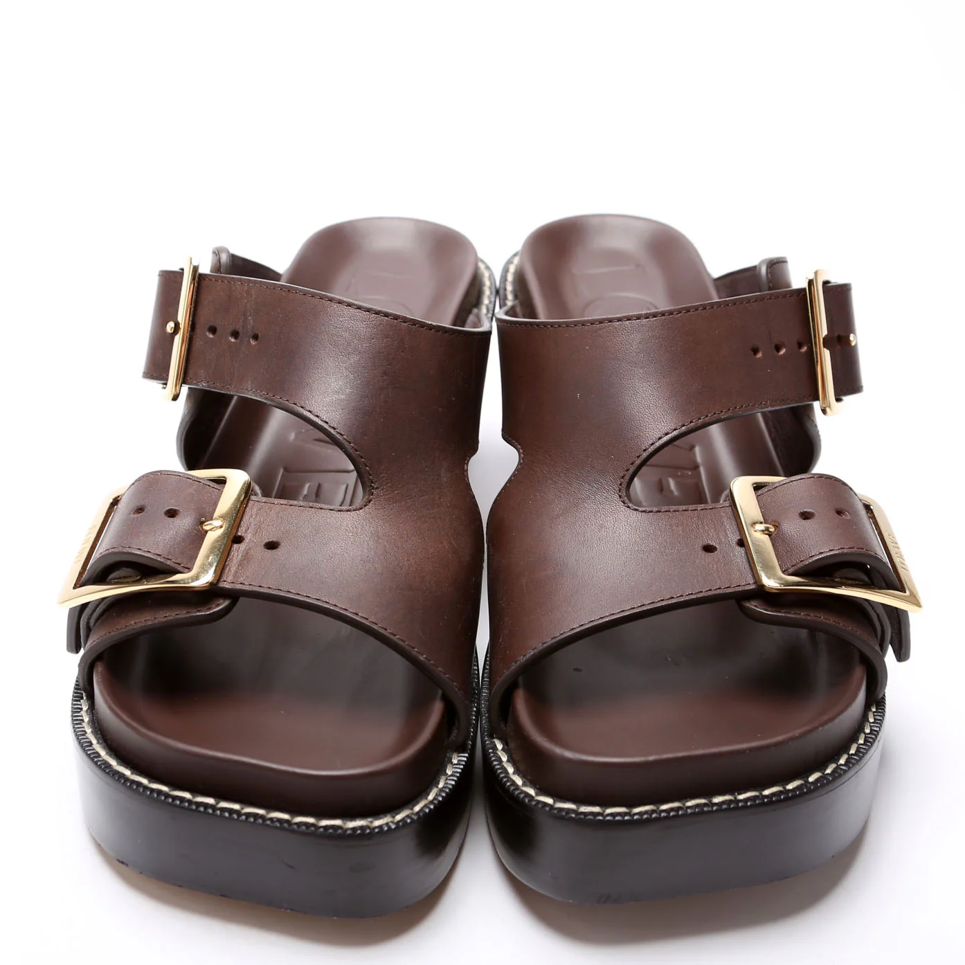 Ease Buckled Leather Heeled Sandals Size 39 Brown - Image 2