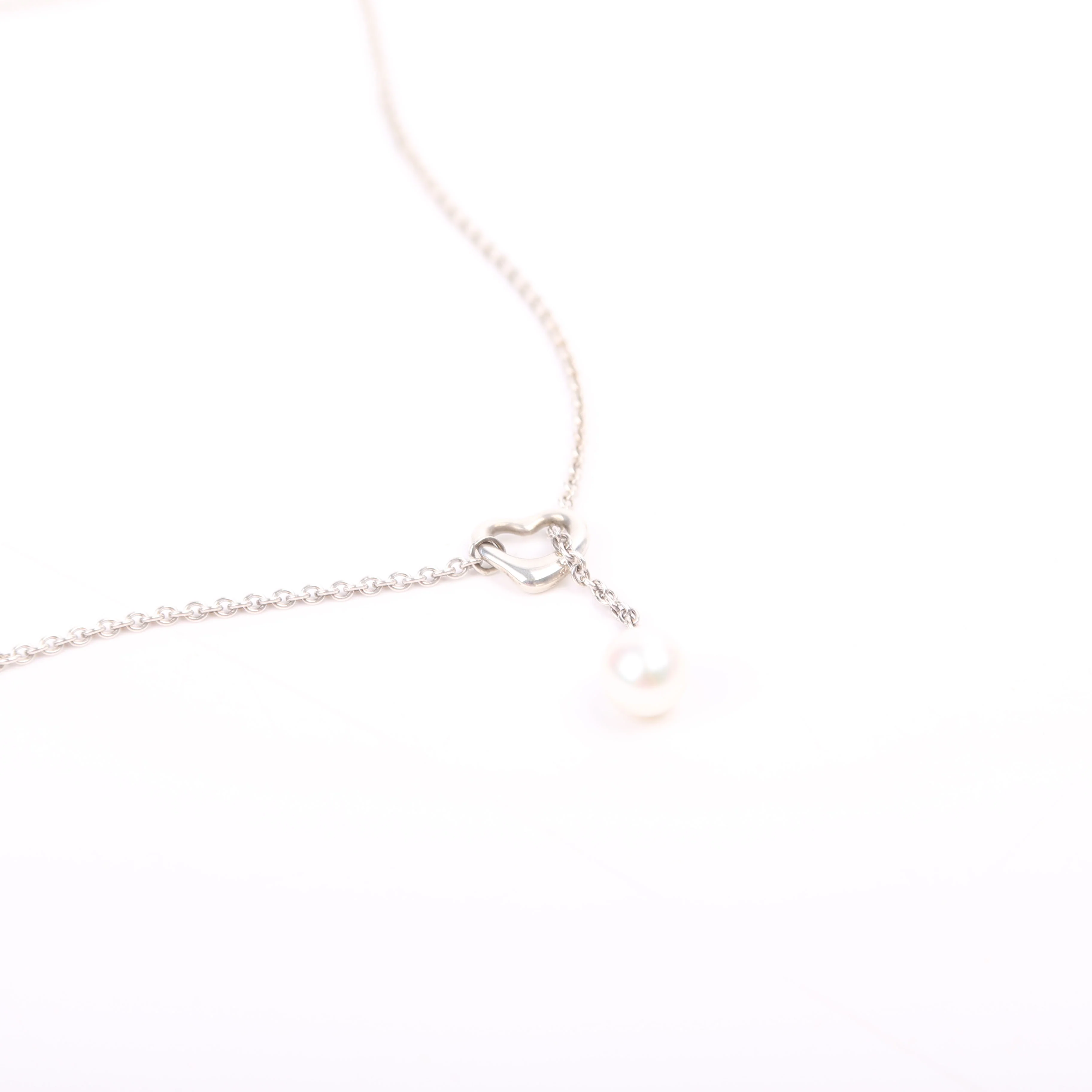 Elsa Peretti Open Heart Pearl Lariat 7.5-8MM 925 Necklace Silver - Image 3