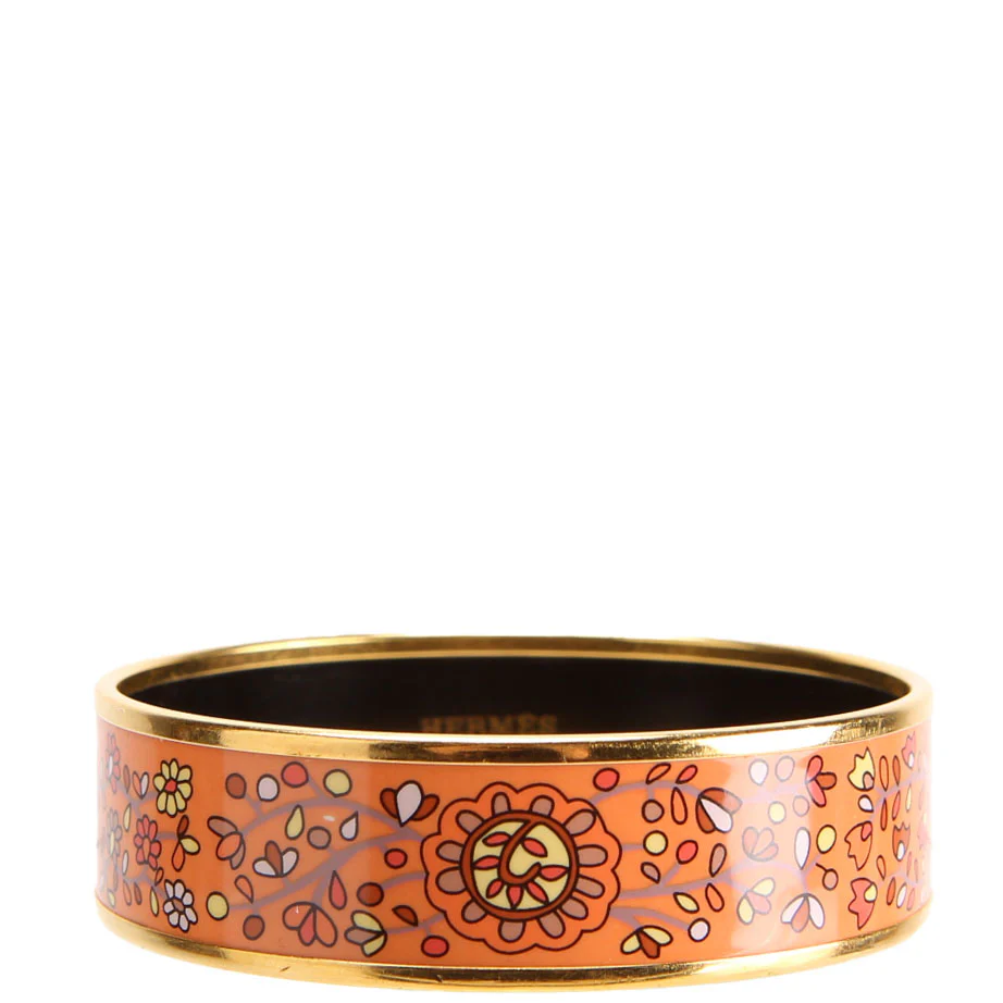 Enamel Wide Bangle Bracelet Gold/Peach